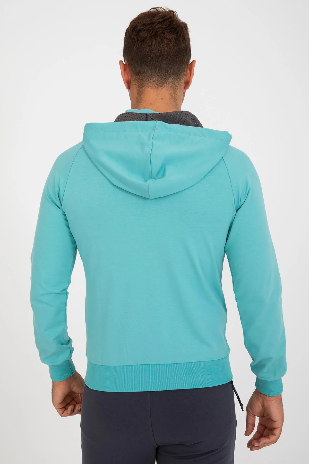 Maraton Regular Erkek Kapüşonlu Turkuaz Eşofman Üstü - 3