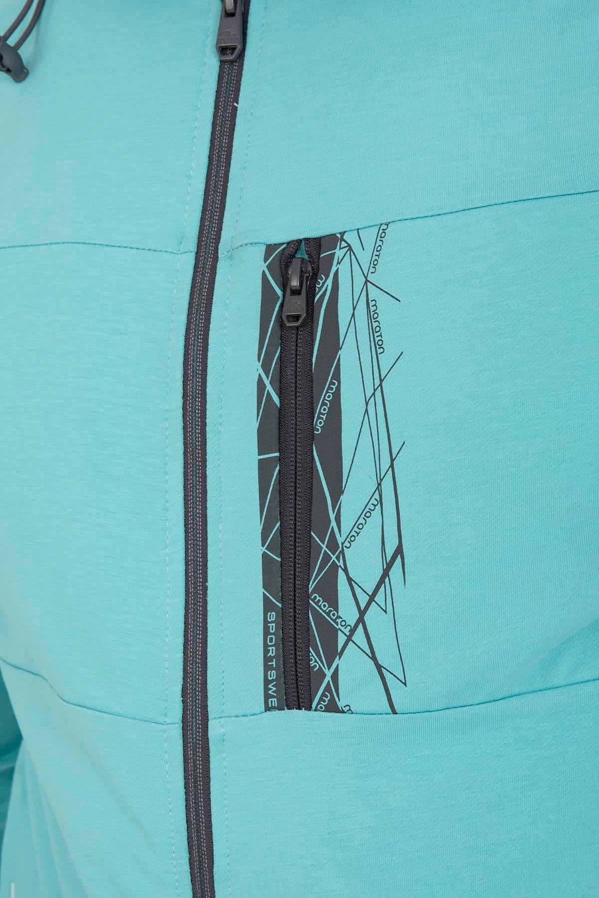 Maraton Regular Erkek Kapüşonlu Turkuaz Eşofman Üstü - 5