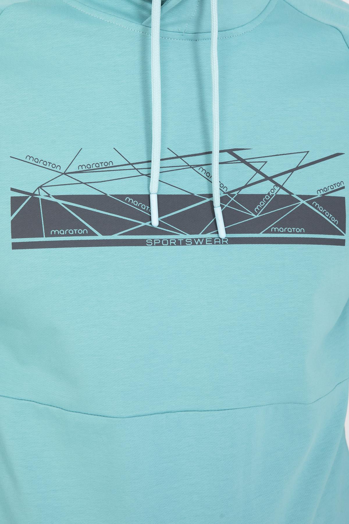 Maraton Regular Erkek Kapüşonlu Turkuaz Sweatshirt - 7