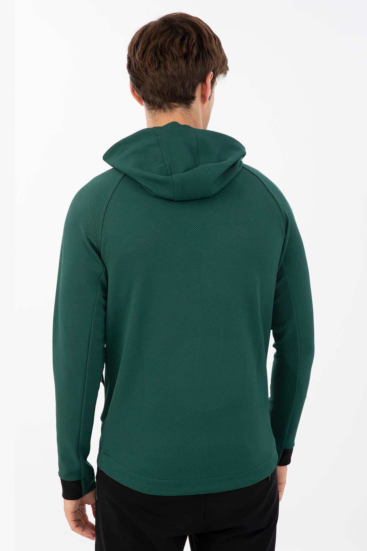 Maraton Regular Erkek Kapüşonlu Yeşil Eşofman Üstü - 3