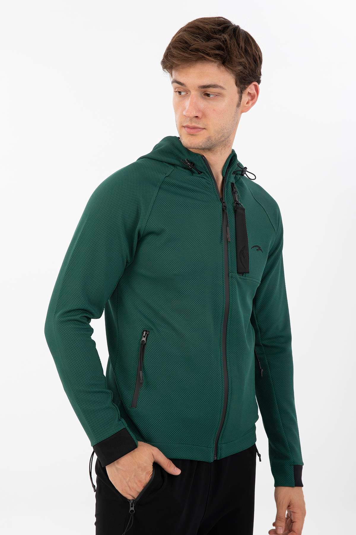 Maraton Regular Erkek Kapüşonlu Yeşil Eşofman Üstü - 4