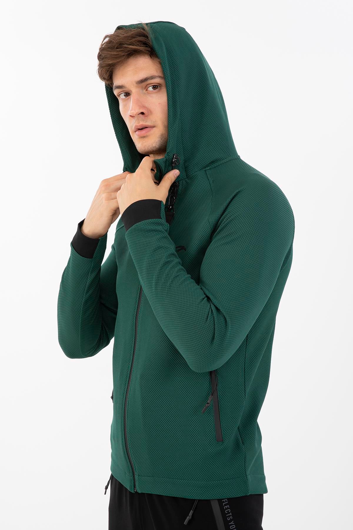 Maraton Regular Erkek Kapüşonlu Yeşil Eşofman Üstü - 5