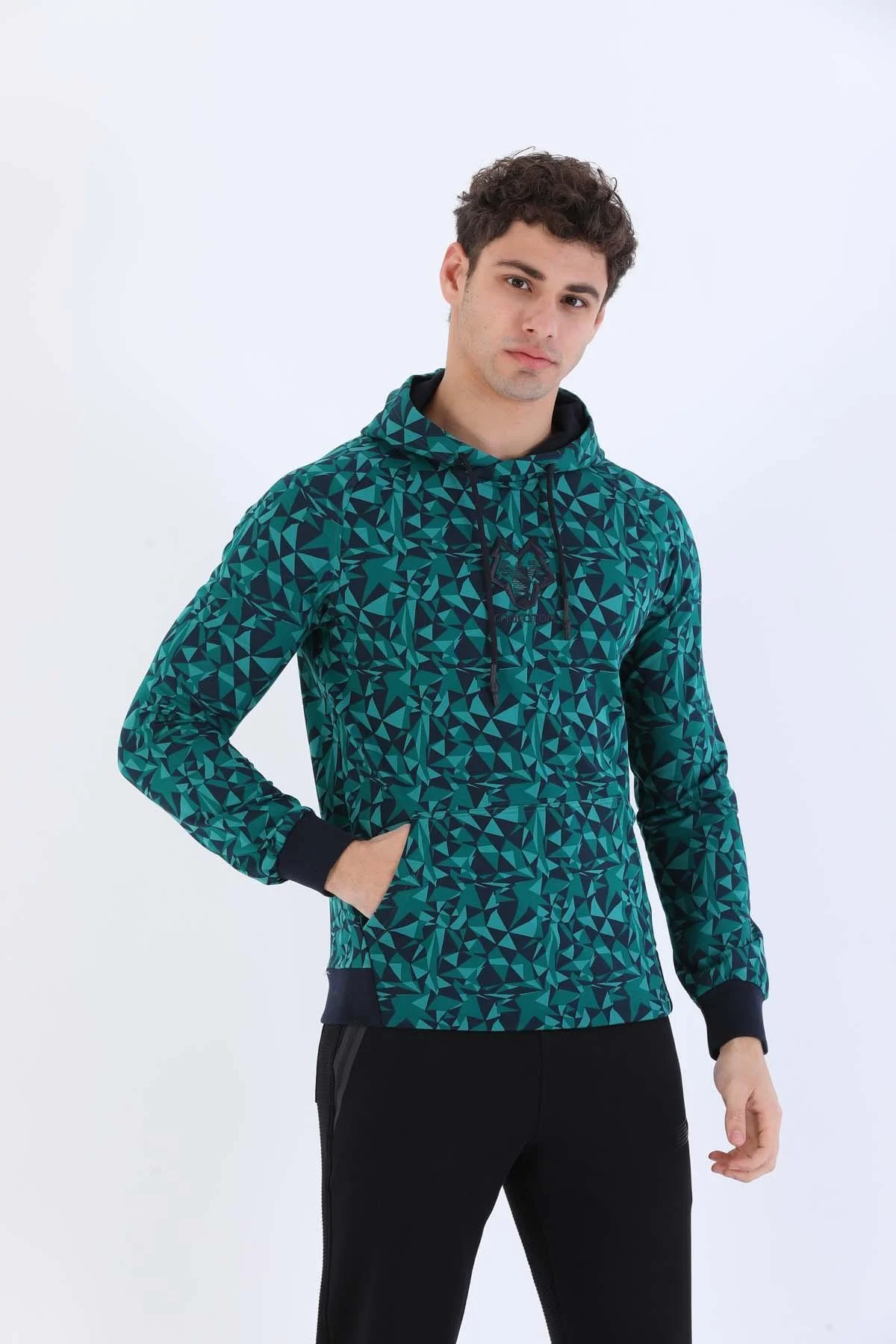 Maraton Regular Erkek Kapüşonlu Yeşil Sweatshirt