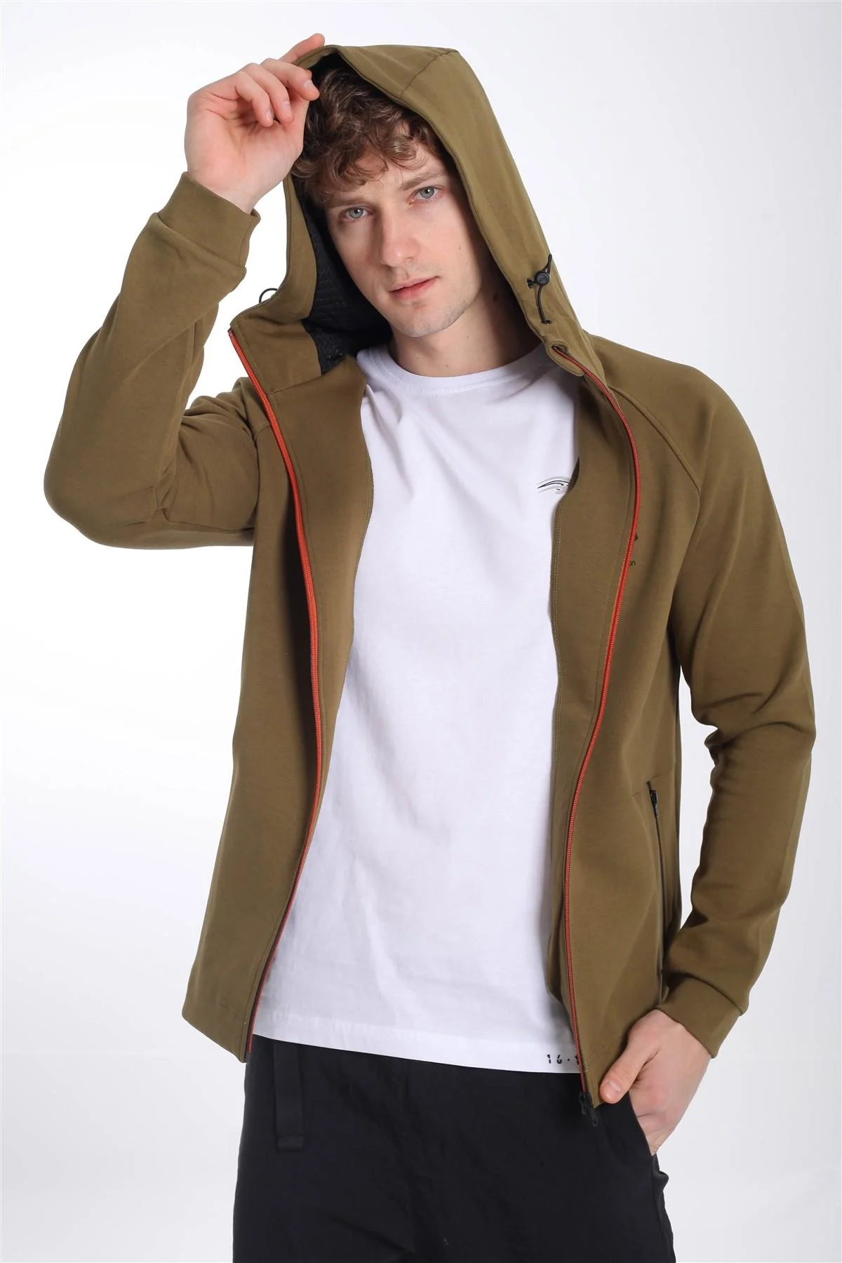 Maraton Regular Erkek Kapüşonlu Zeytin Eşofman Üstü