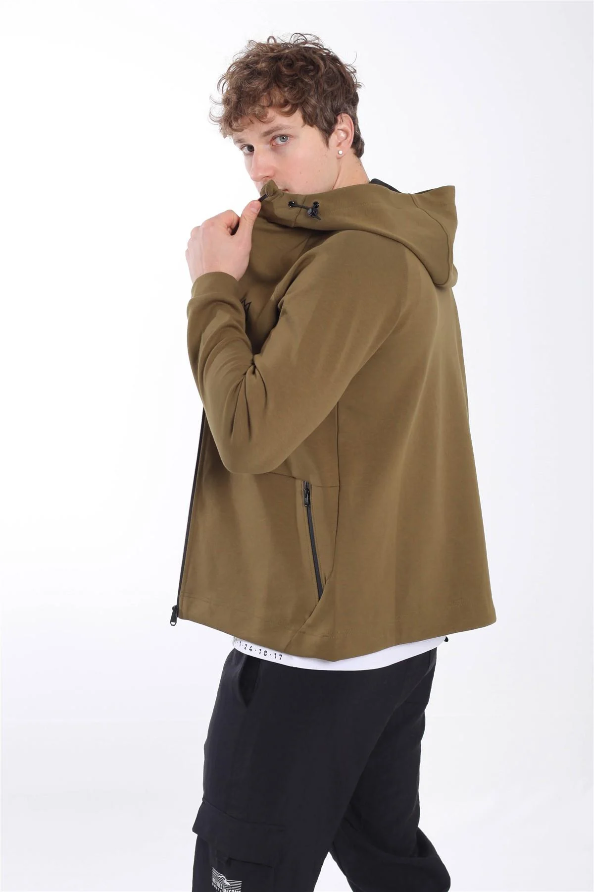 Maraton Regular Erkek Kapüşonlu Zeytin Eşofman Üstü - 3