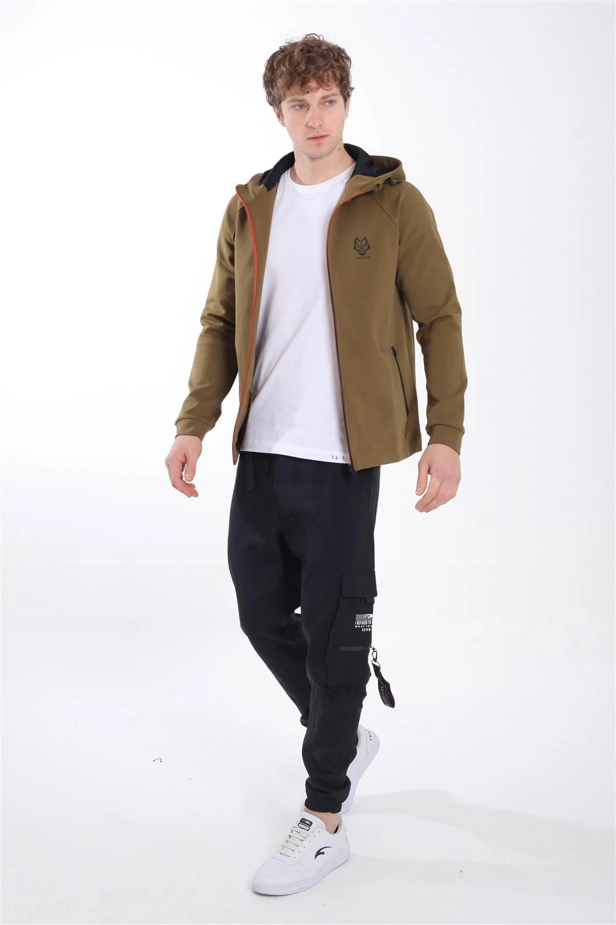 Maraton Regular Erkek Kapüşonlu Zeytin Eşofman Üstü - 4