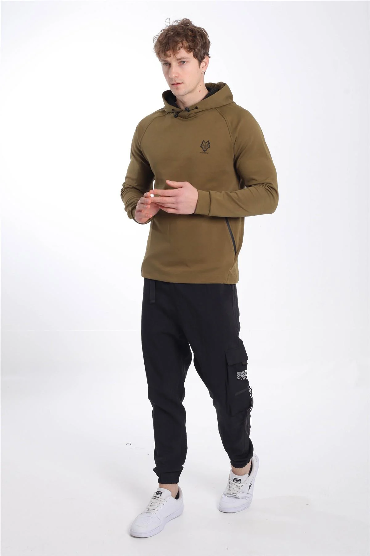 Maraton Regular Erkek Kapüşonlu Zeytin Sweatshirt - 4
