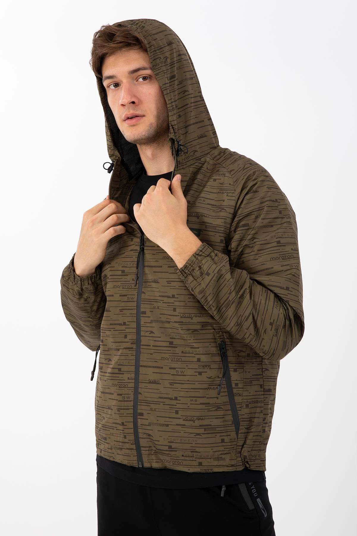 Maraton Regular Erkek Kapüşonlu Zeytin Yağmurluk - 4