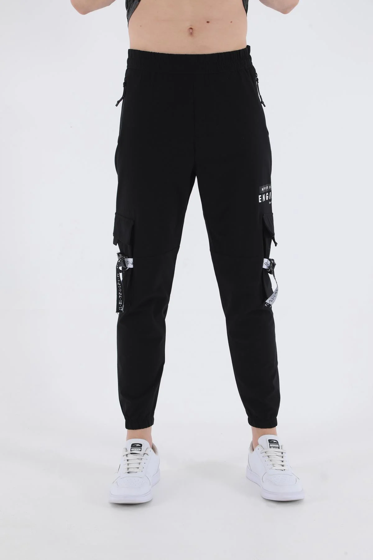 Maraton Regular Erkek Lastik Paça Siyah-Beyaz Pantolon