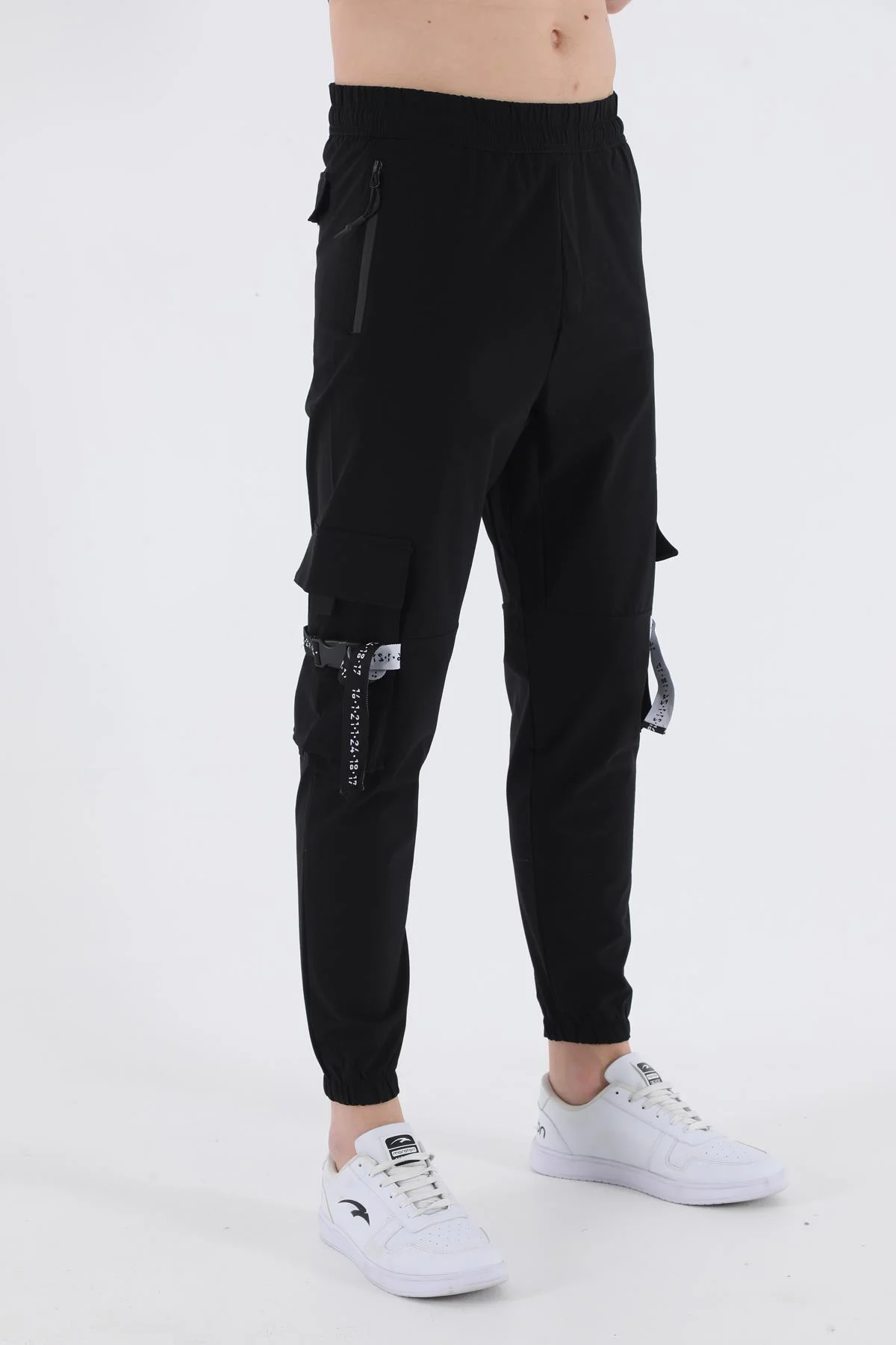 Maraton Regular Erkek Lastik Paça Siyah-Beyaz Pantolon - 4