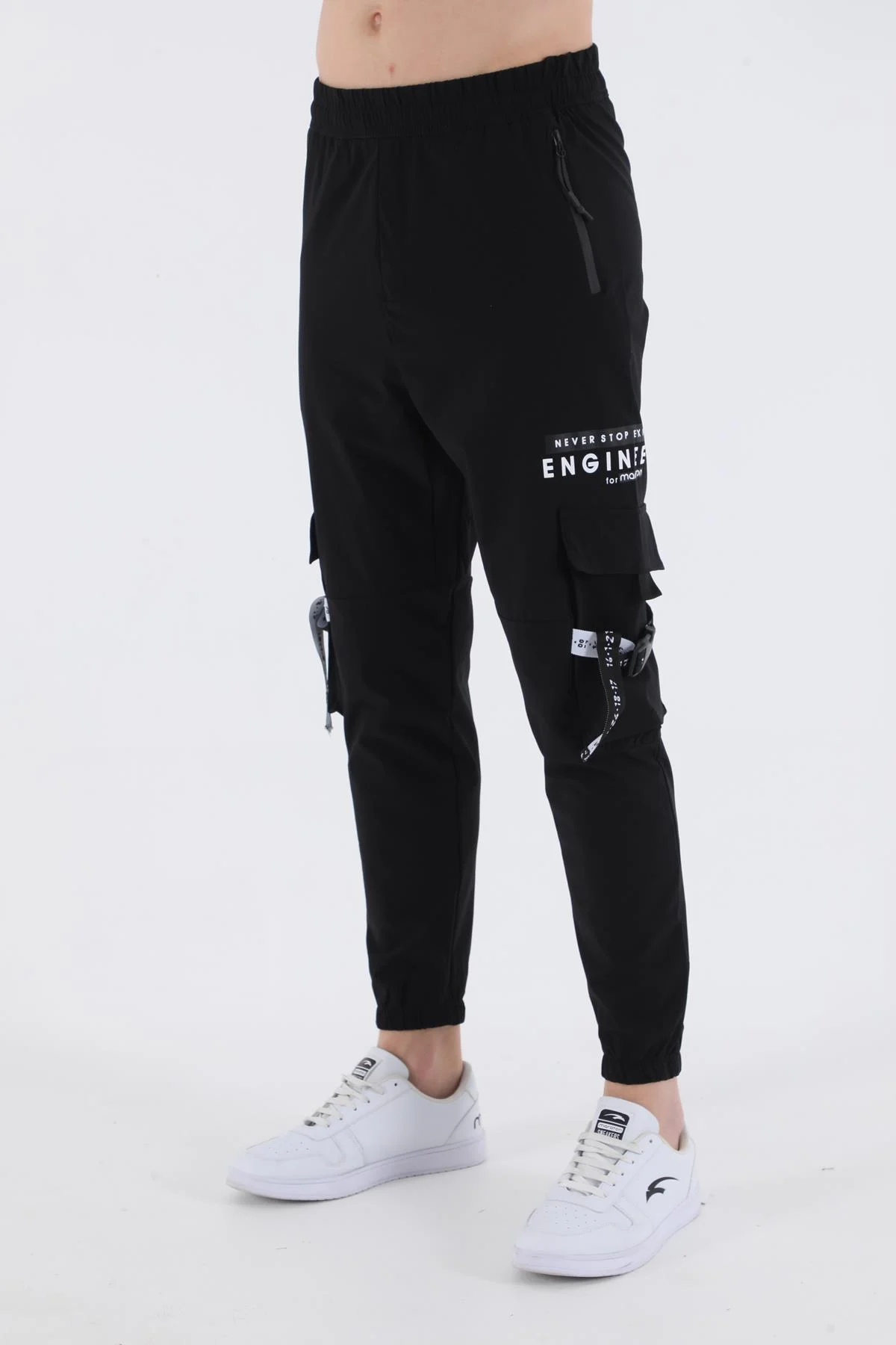 Maraton Regular Erkek Lastik Paça Siyah-Beyaz Pantolon - 5