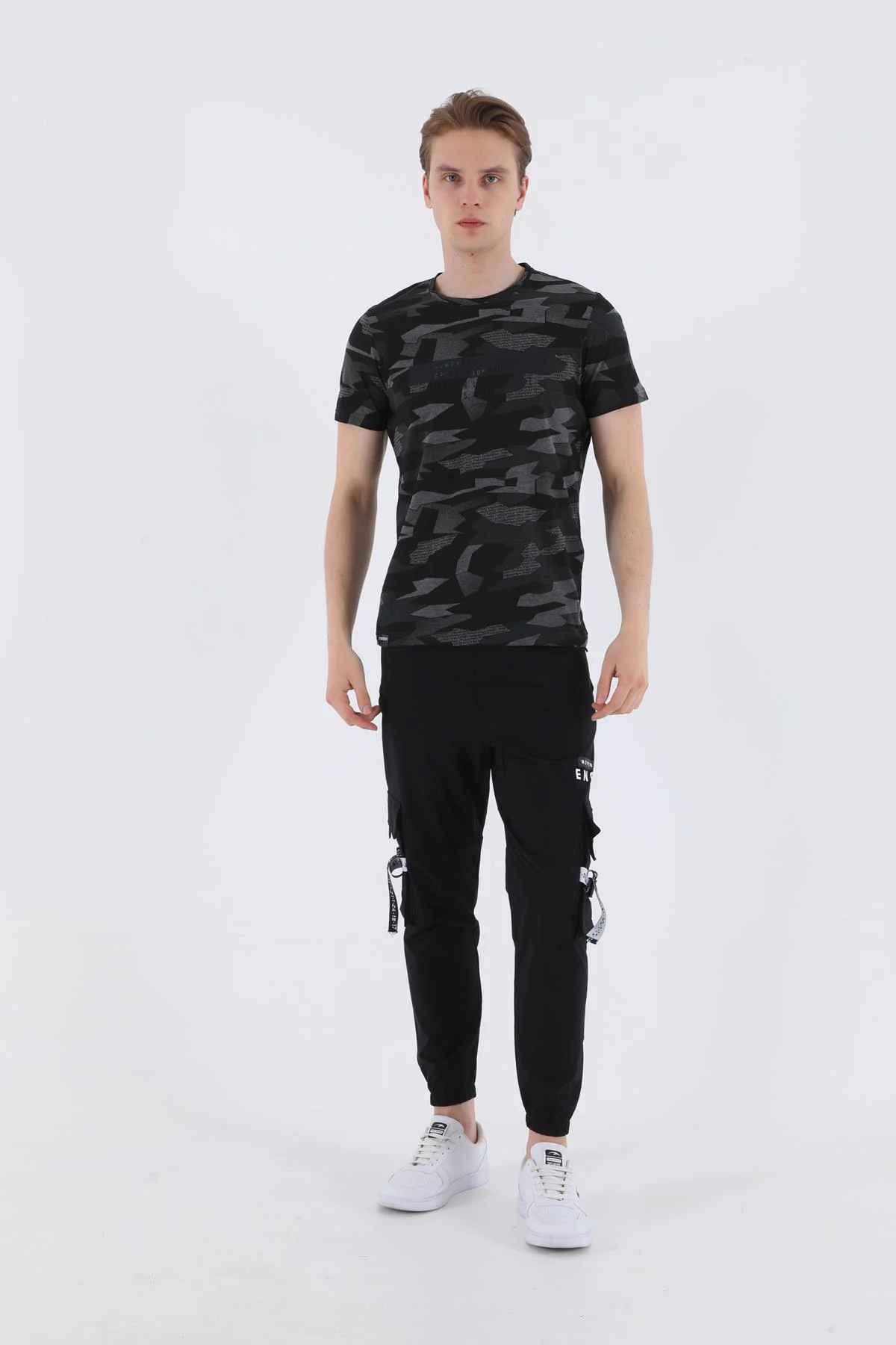 Maraton Regular Erkek Lastik Paça Siyah-Beyaz Pantolon - 6