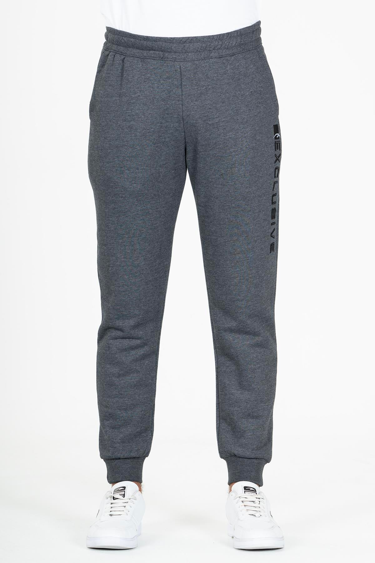 Maraton Regular Erkek Ribana Paça Siyahmelanj Eşofman Altı