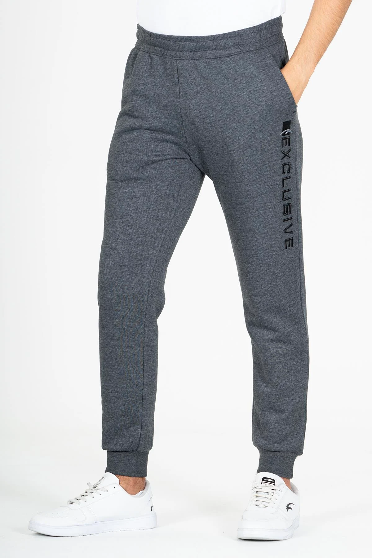 Maraton Regular Erkek Ribana Paça Siyahmelanj Eşofman Altı - 4