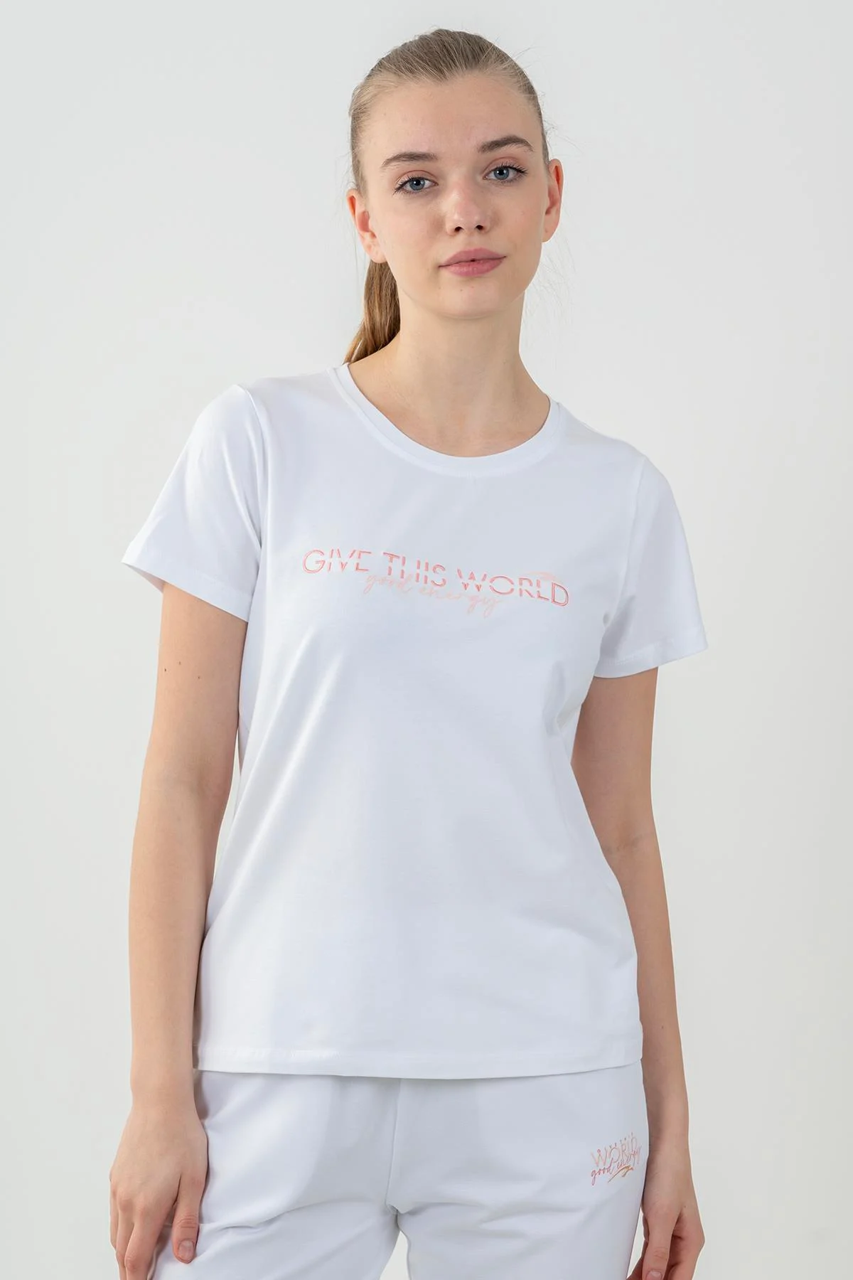 Maraton Regular Kadın Bisiklet Yaka Beyaz- T-shirt - 4