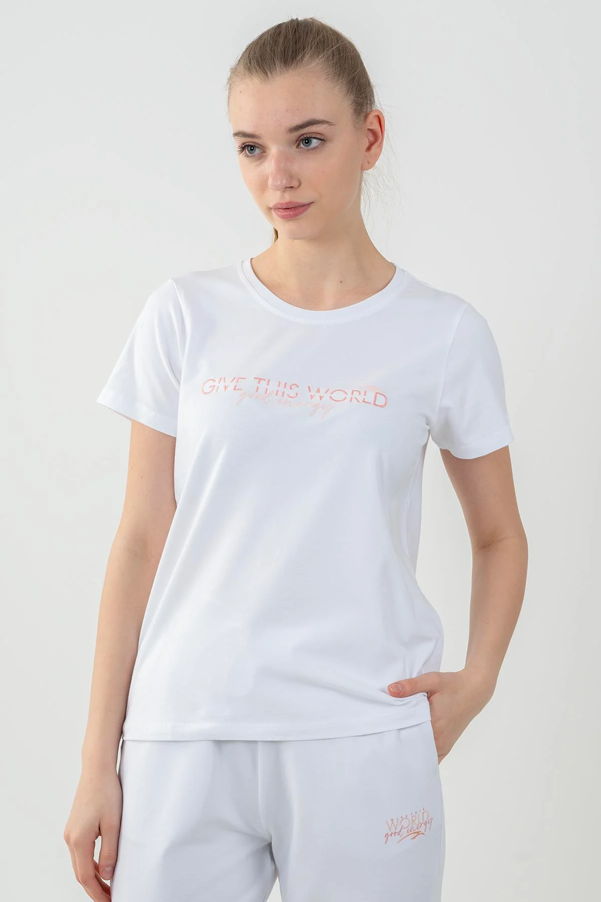 Maraton Regular Kadın Bisiklet Yaka Beyaz- T-shirt - 5