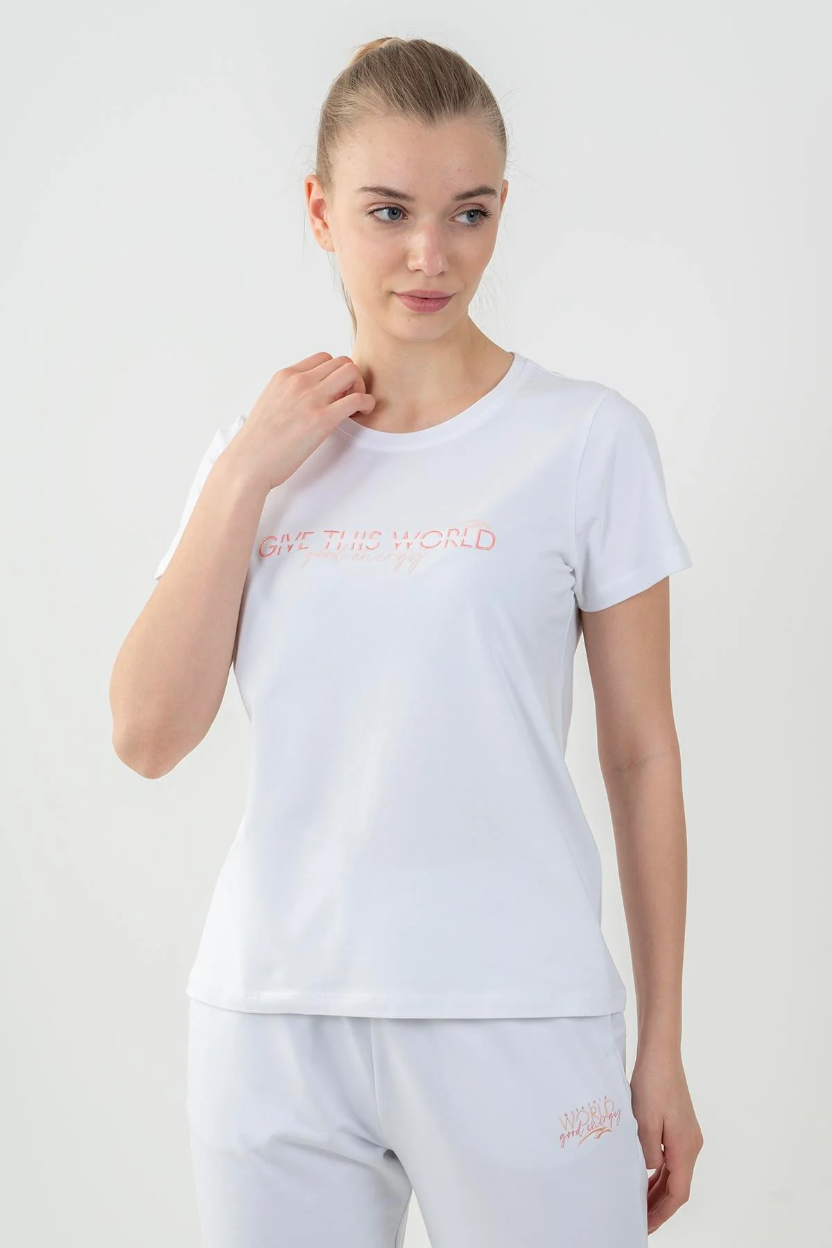 Maraton Regular Kadın Bisiklet Yaka Beyaz- T-shirt - 6