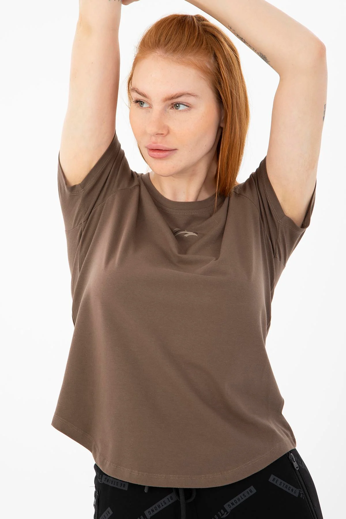 Maraton Regular Kadın Bisiklet Yaka Kakao T-shirt