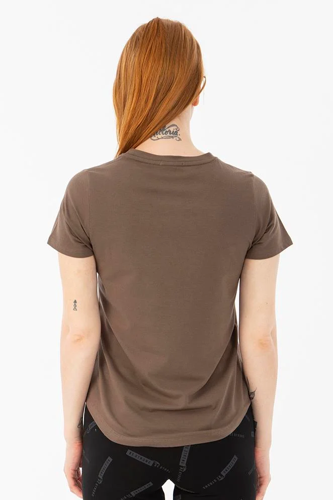 Maraton Regular Kadın Bisiklet Yaka Kakao T-shirt - 3