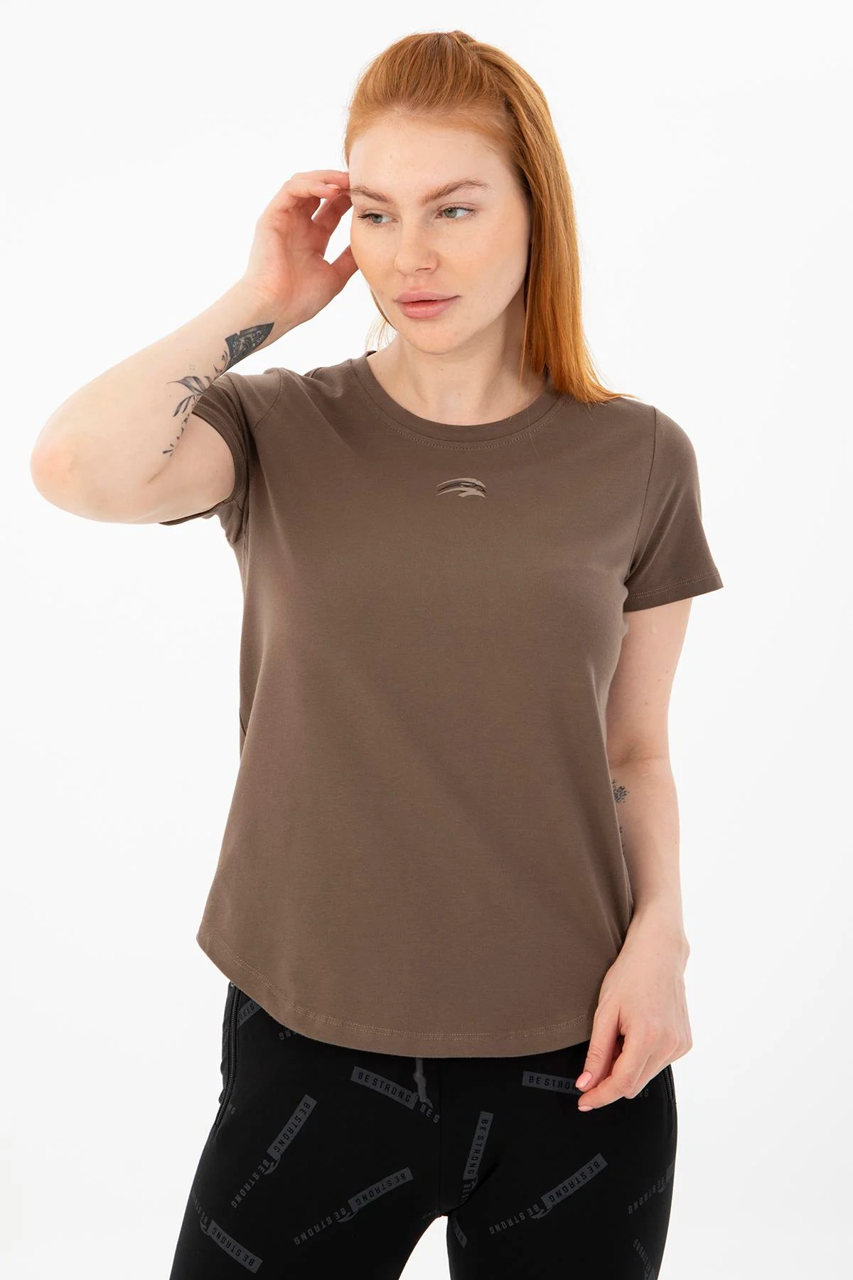 Maraton Regular Kadın Bisiklet Yaka Kakao T-shirt - 4