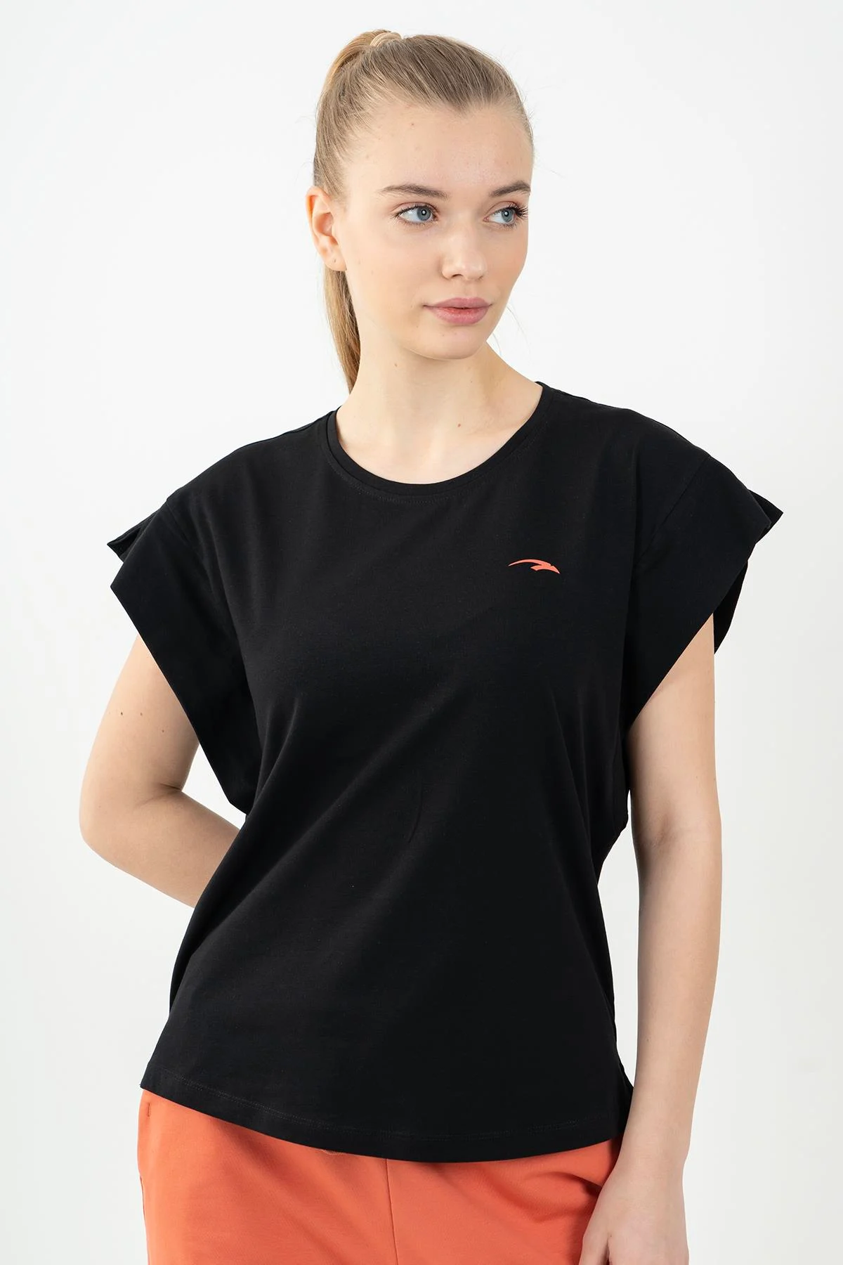 Maraton Regular Kadın Bisiklet Yaka Siyah- T-shirt