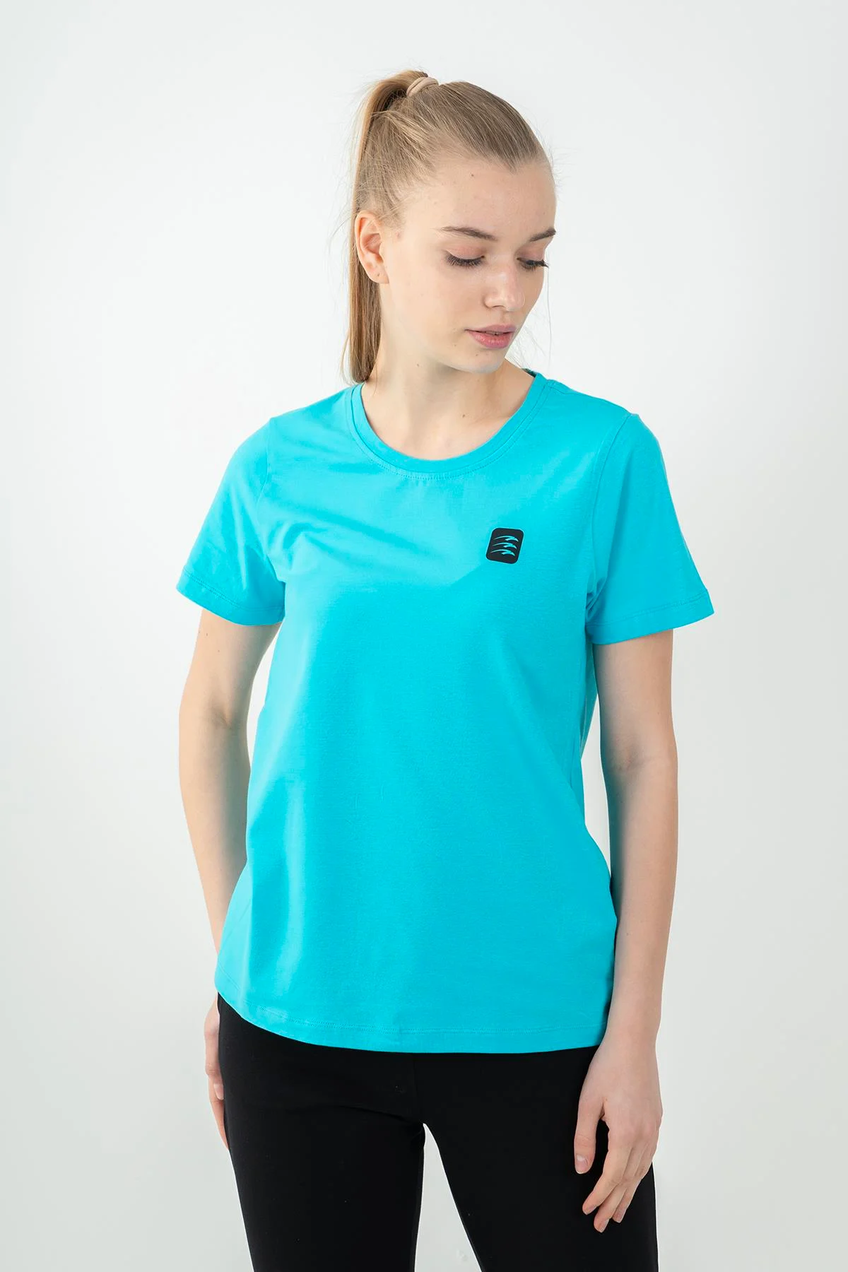 Maraton Regular Kadın Bisiklet Yaka Turkuaz T-shirt