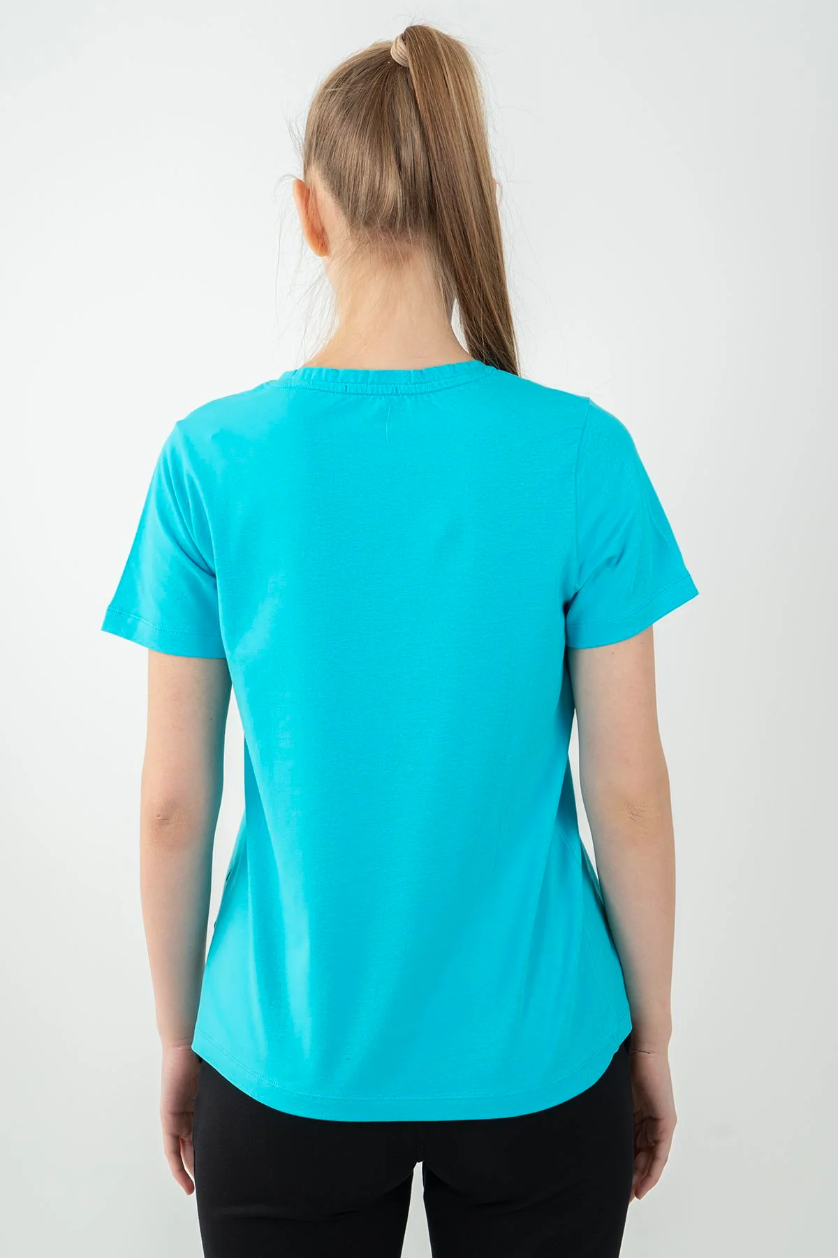 Maraton Regular Kadın Bisiklet Yaka Turkuaz T-shirt - 3