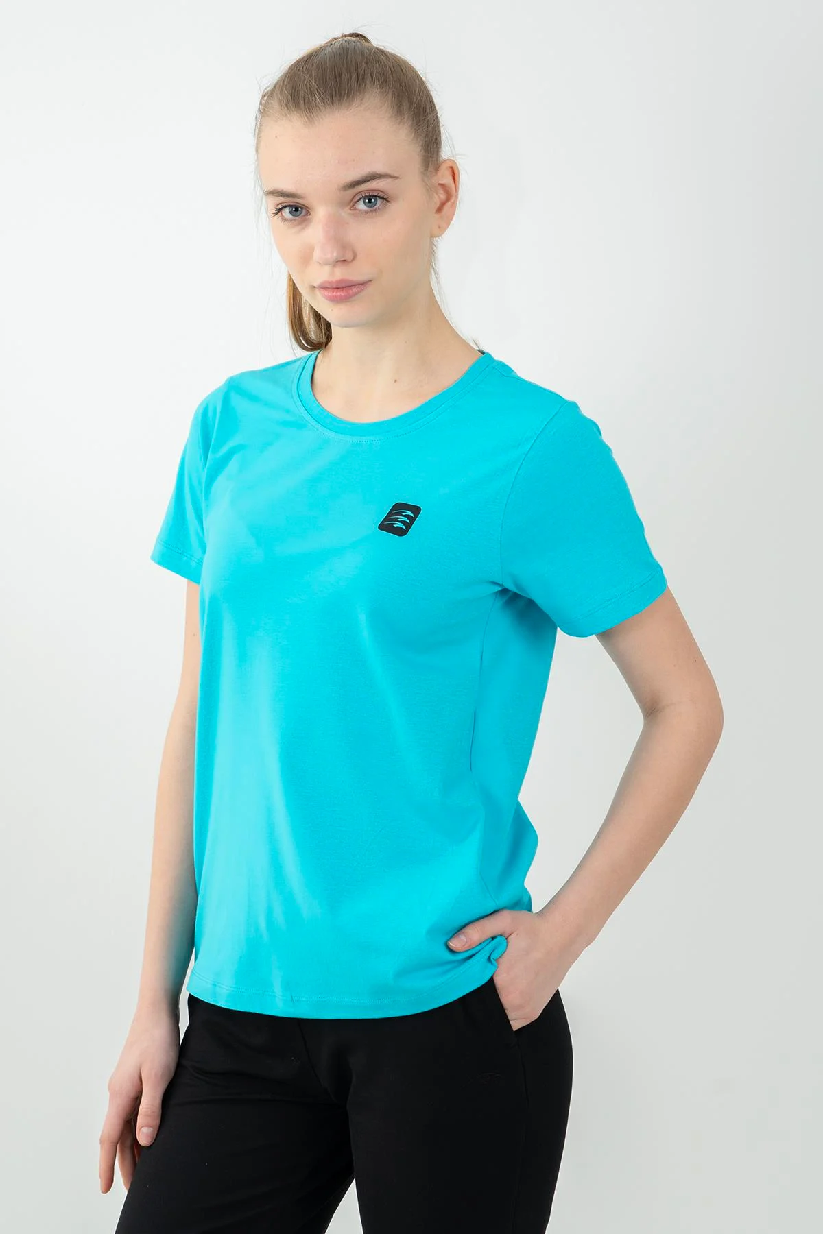 Maraton Regular Kadın Bisiklet Yaka Turkuaz T-shirt - 4