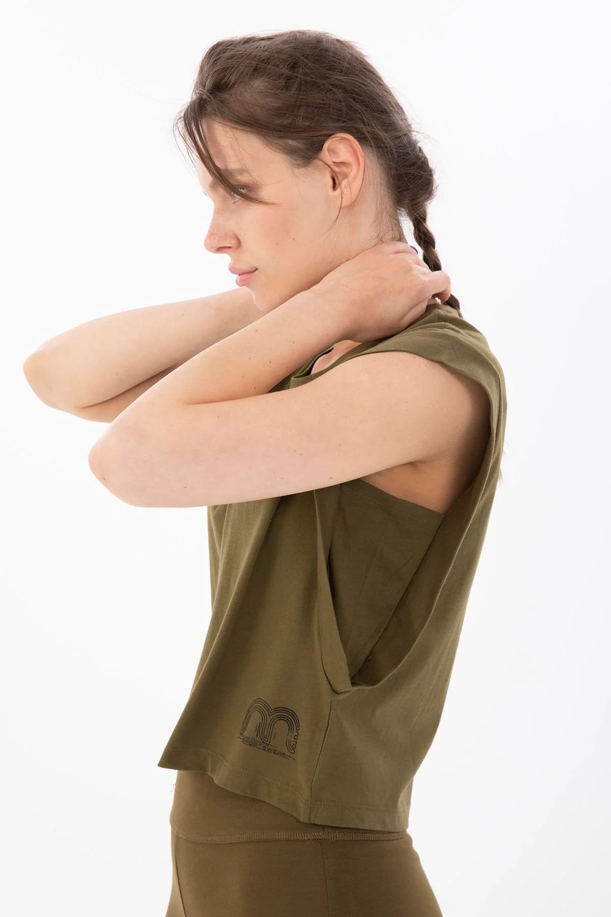 Maraton Regular Kadın Bisiklet Yaka Zeytin Crop Top - 4