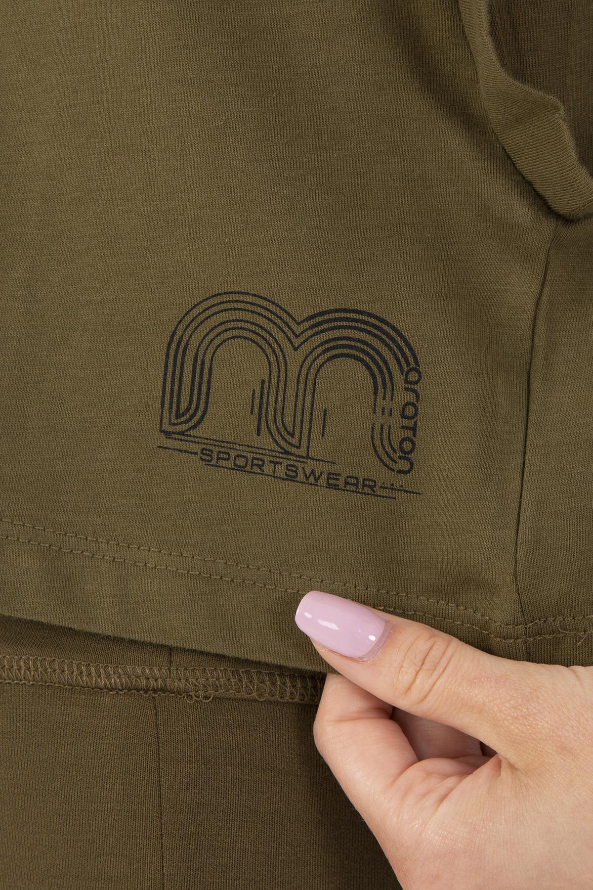 Maraton Regular Kadın Bisiklet Yaka Zeytin Crop Top - 7