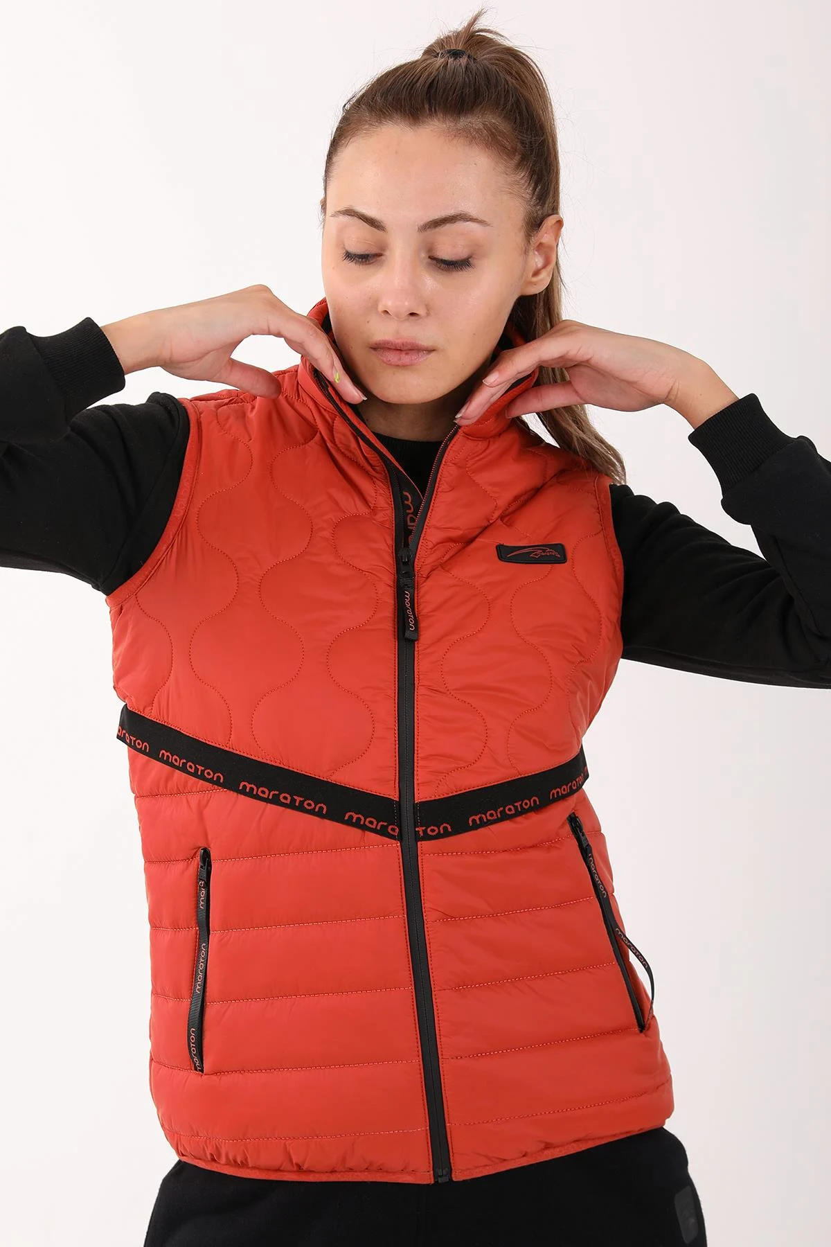 Maraton Regular Kadın Dik Yaka Kiremit Yelek