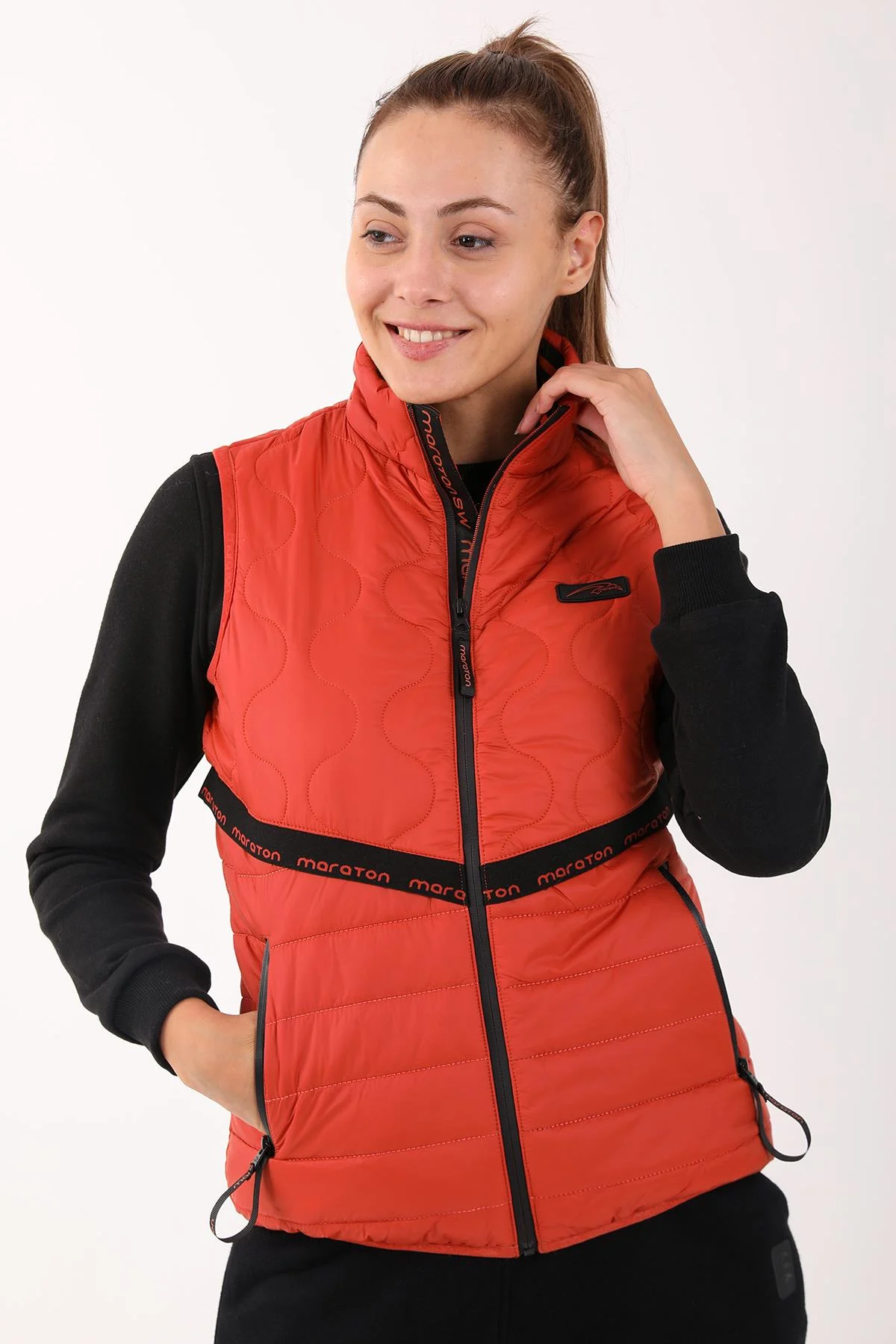 Maraton Regular Kadın Dik Yaka Kiremit Yelek - 4