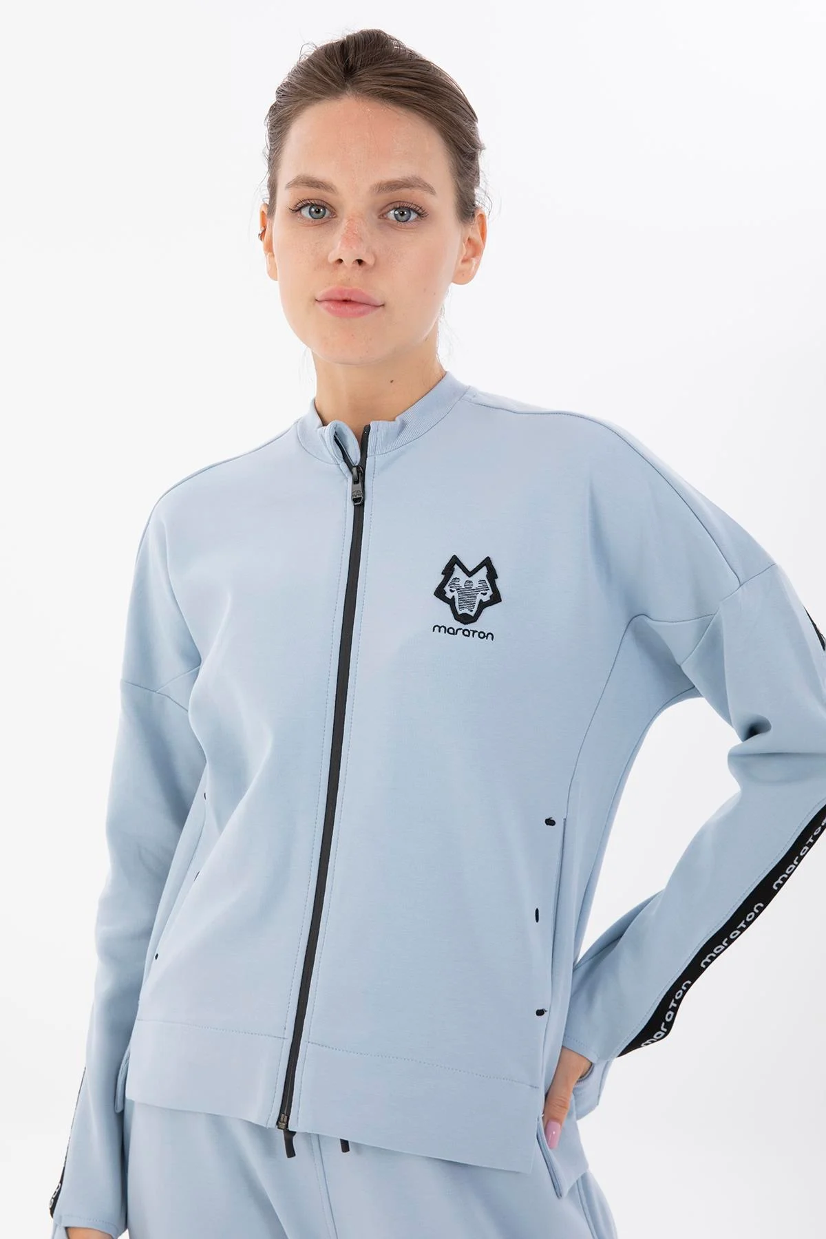 Maraton Regular Kadın Dik Yaka Sisli Mavi Tracktop - 4