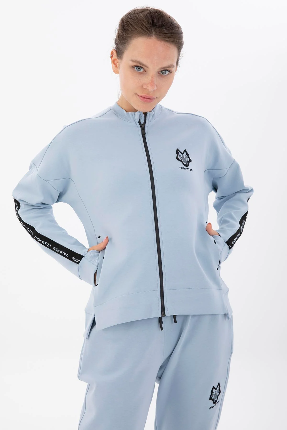 Maraton Regular Kadın Dik Yaka Sisli Mavi Tracktop - 5