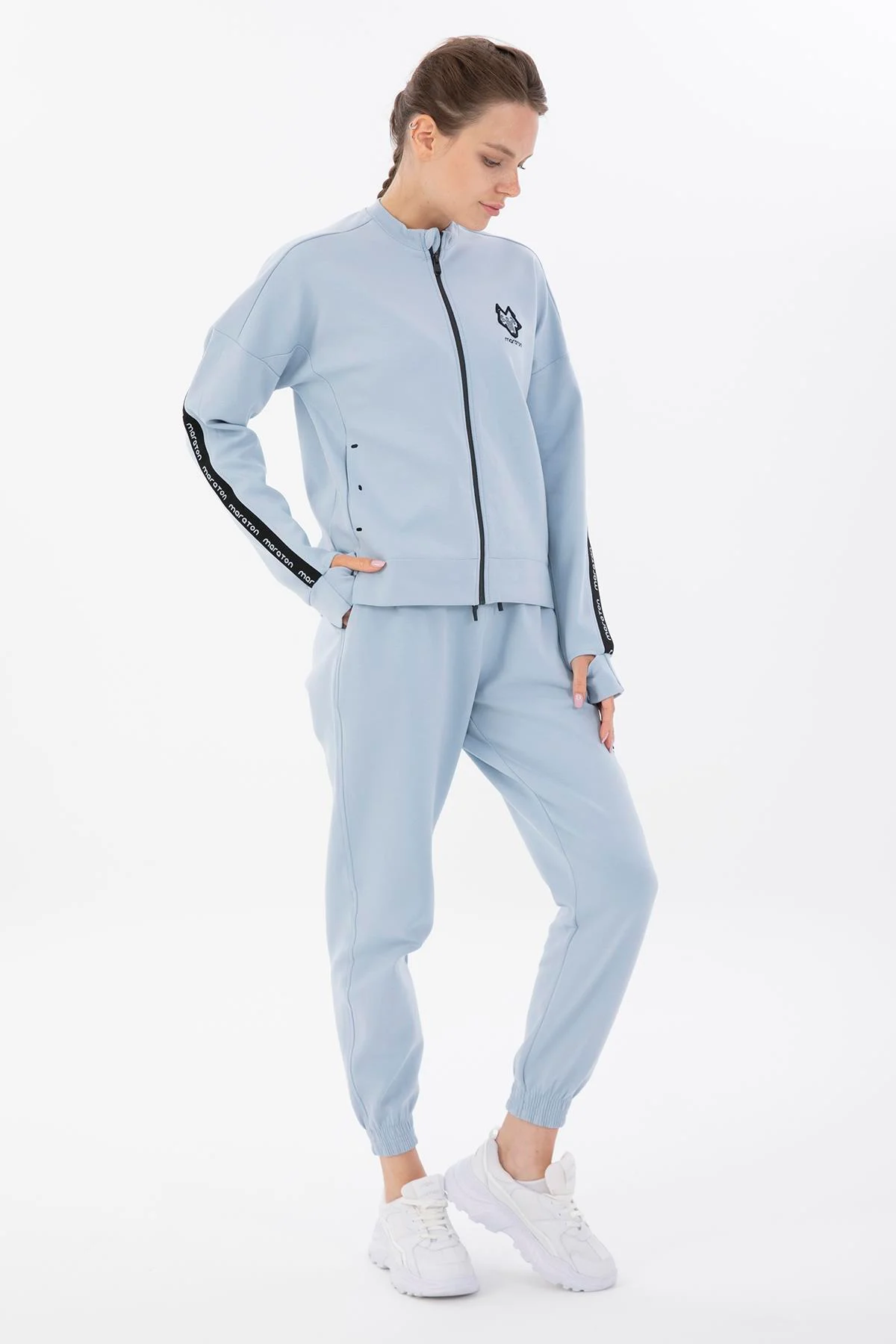 Maraton Regular Kadın Dik Yaka Sisli Mavi Tracktop - 6