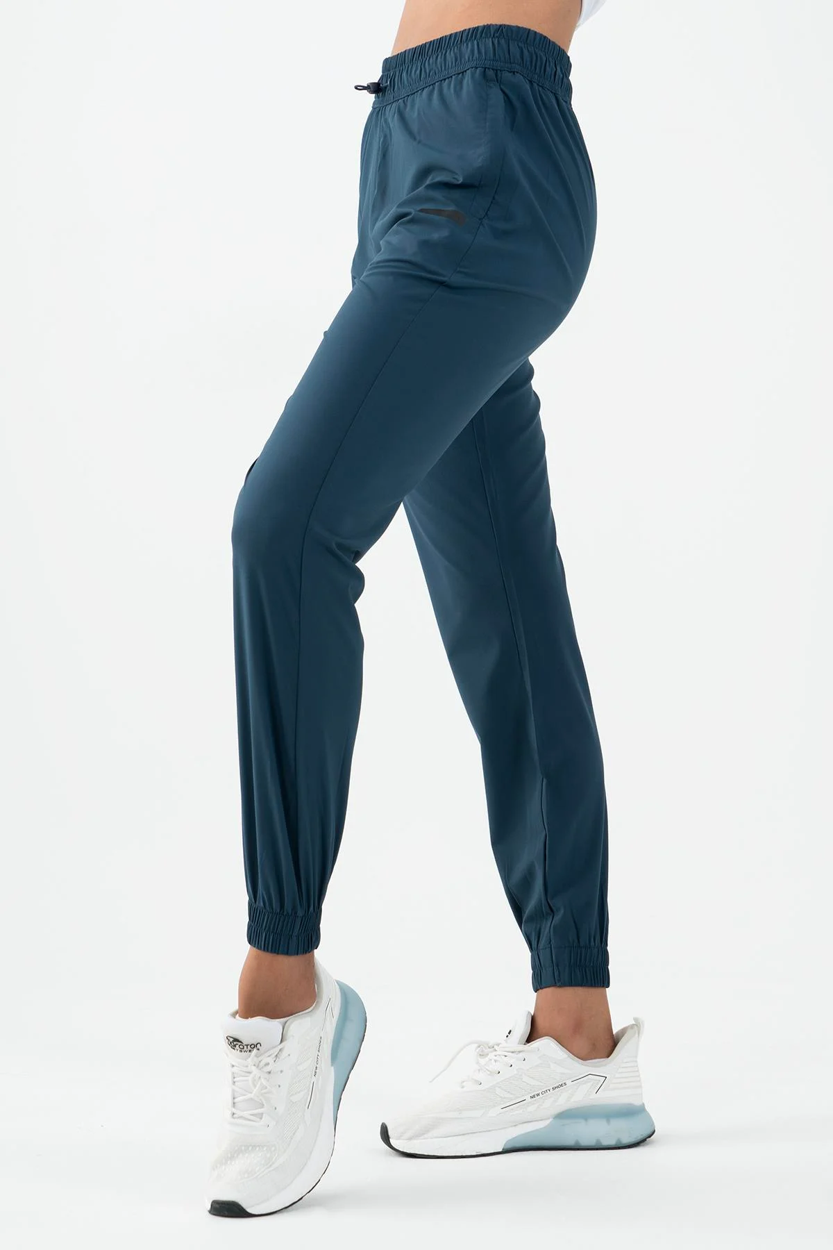 Maraton Regular Kadın Dönüşlü Lastik Paça Navy Pantolon - 5