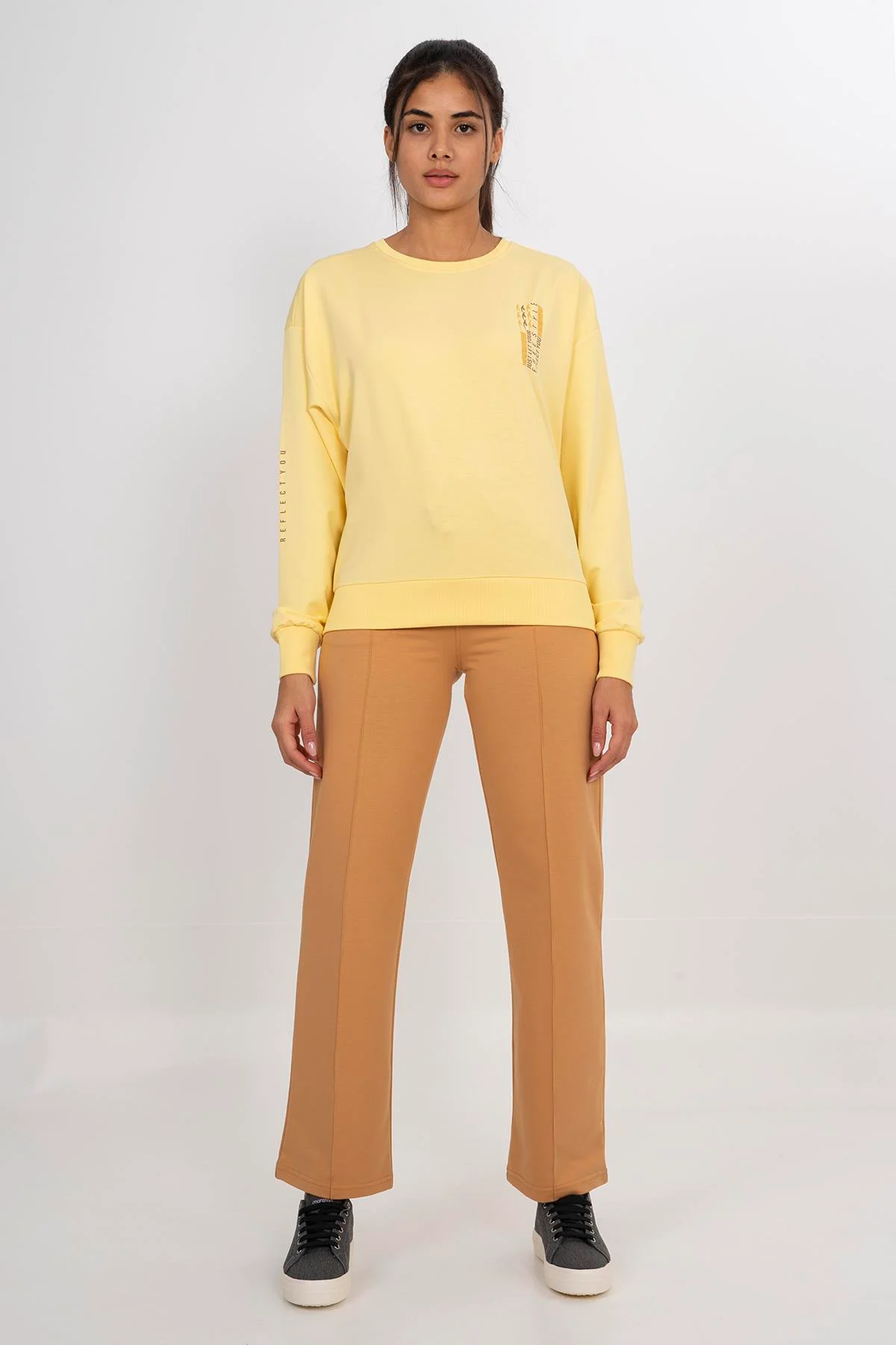 Maraton Regular Kadın İspanyol Paça Koyu Bej Pantolon - 6