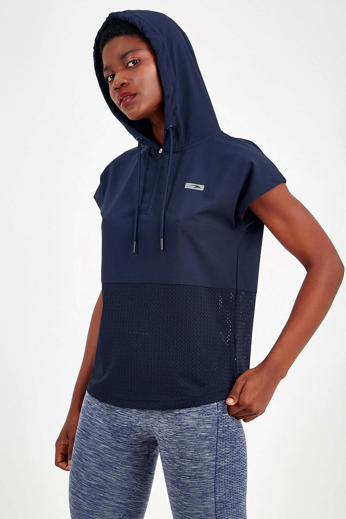 Maraton Regular Kadın Kapüşonlu Açık Lacivert- T-shirt