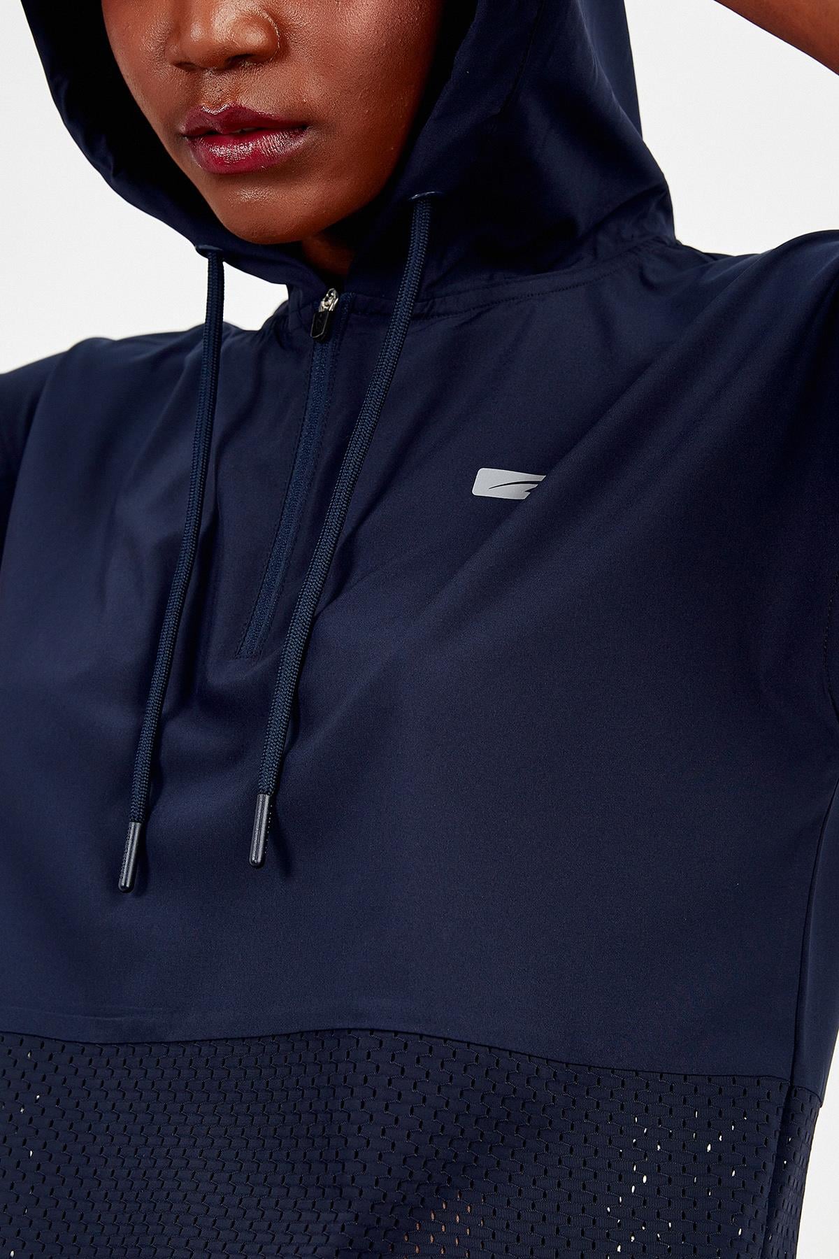 Maraton Regular Kadın Kapüşonlu Açık Lacivert- T-shirt - 5