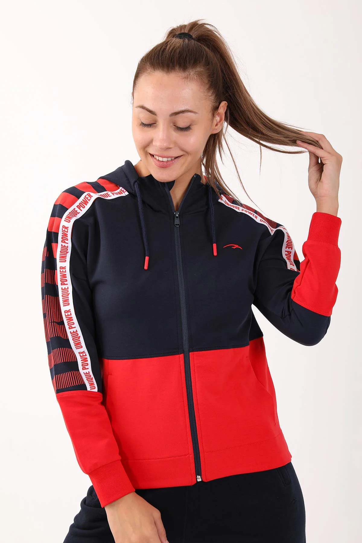 Maraton Regular Kadın Kapüşonlu Açık Lacivert Tracktop