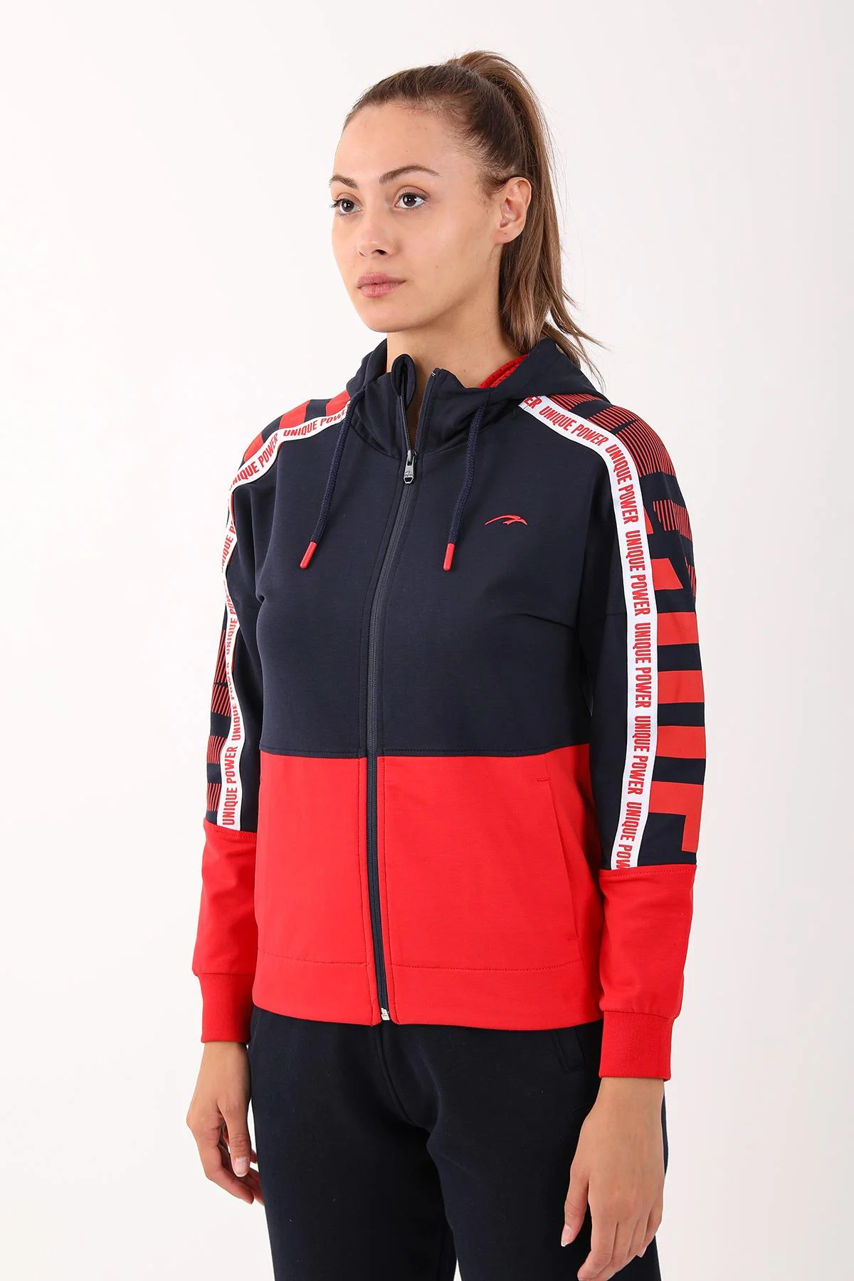 Maraton Regular Kadın Kapüşonlu Açık Lacivert Tracktop - 4
