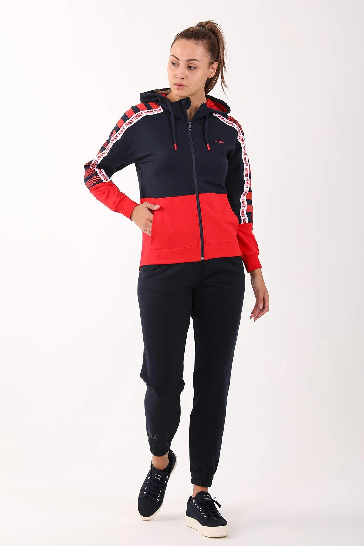 Maraton Regular Kadın Kapüşonlu Açık Lacivert Tracktop - 5