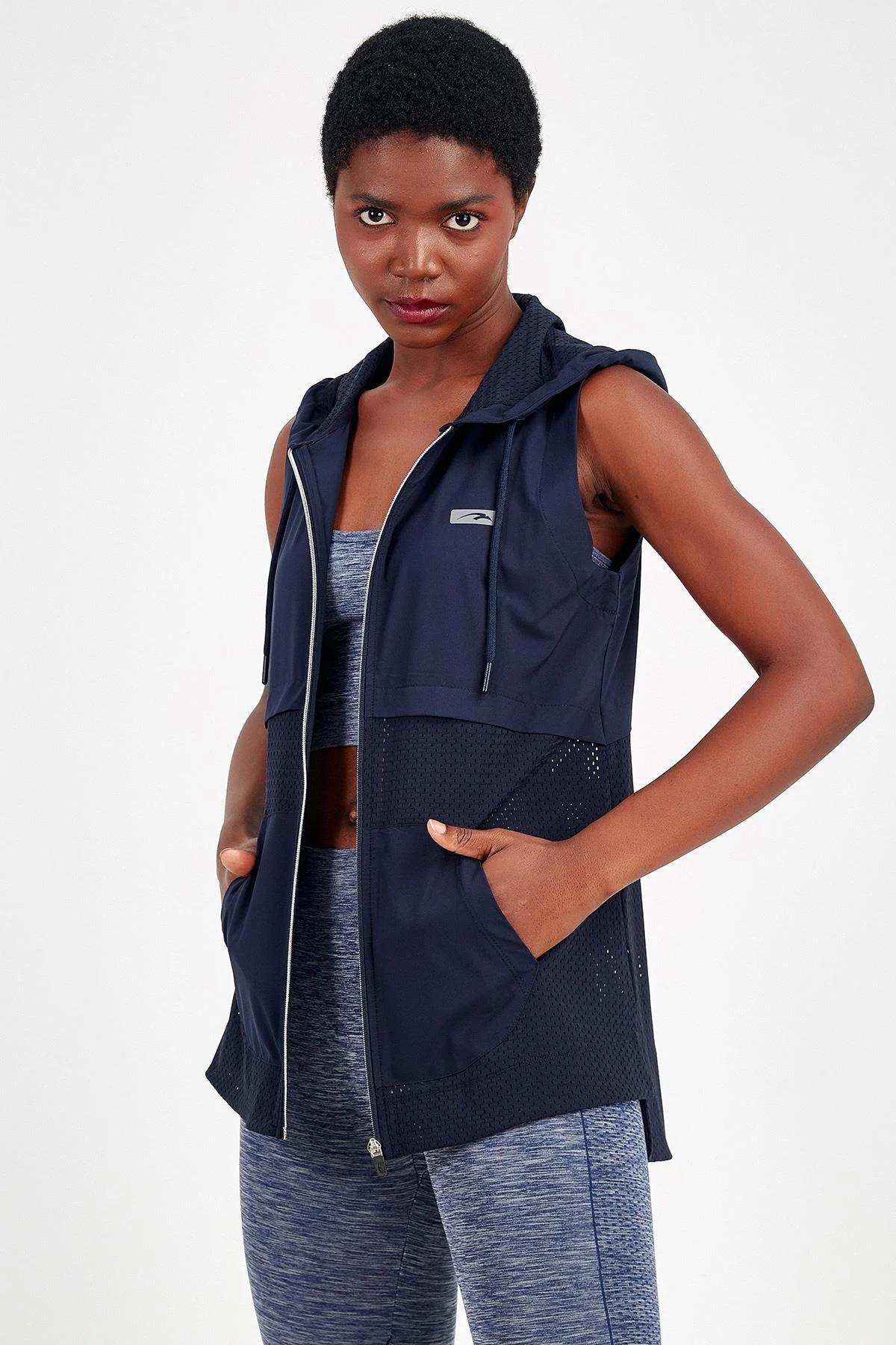 Maraton Regular Kadın Kapüşonlu Açık Lacivert Yelek - 5