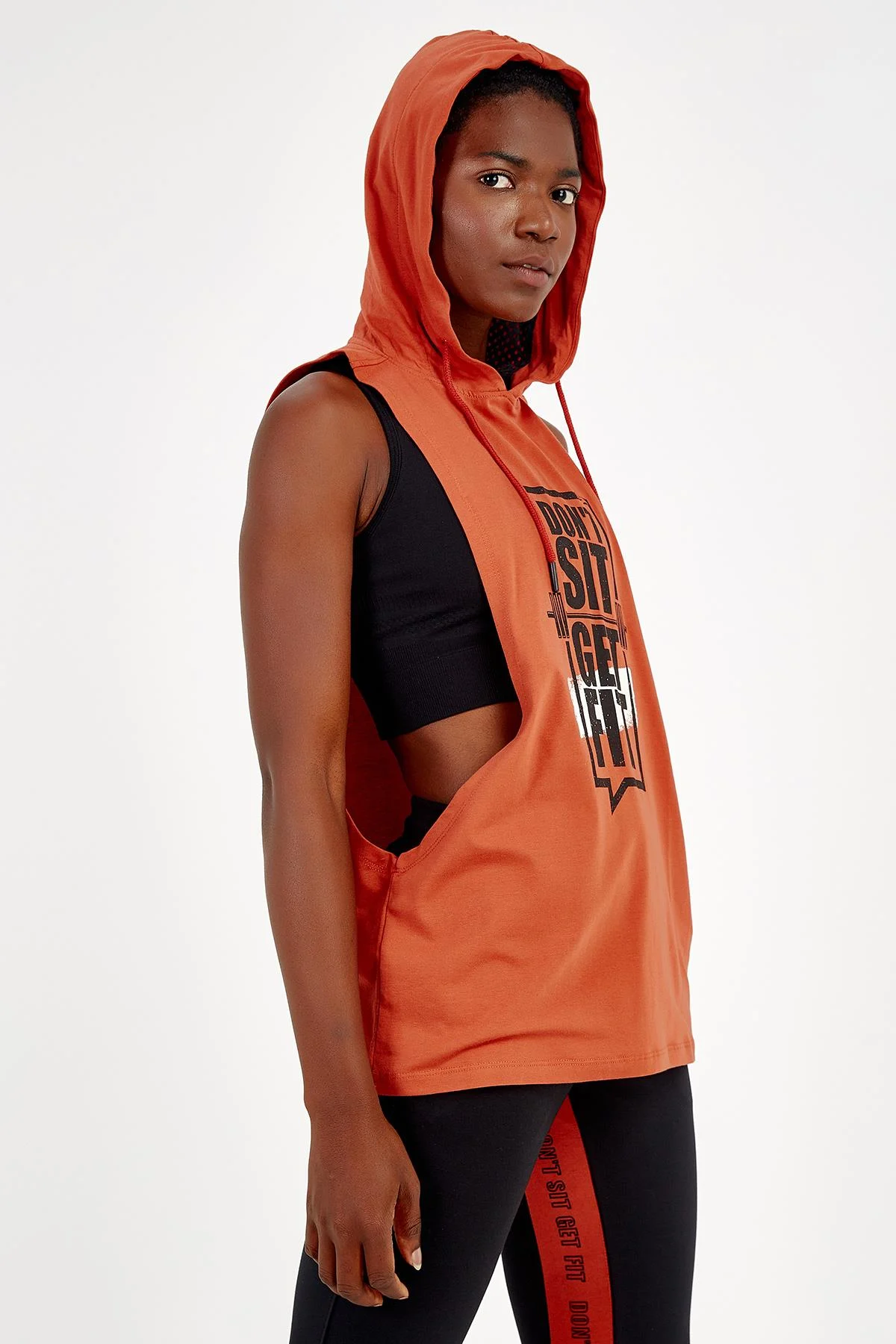 Maraton Regular Kadın Kapüşonlu Kiremit Atlet - 3