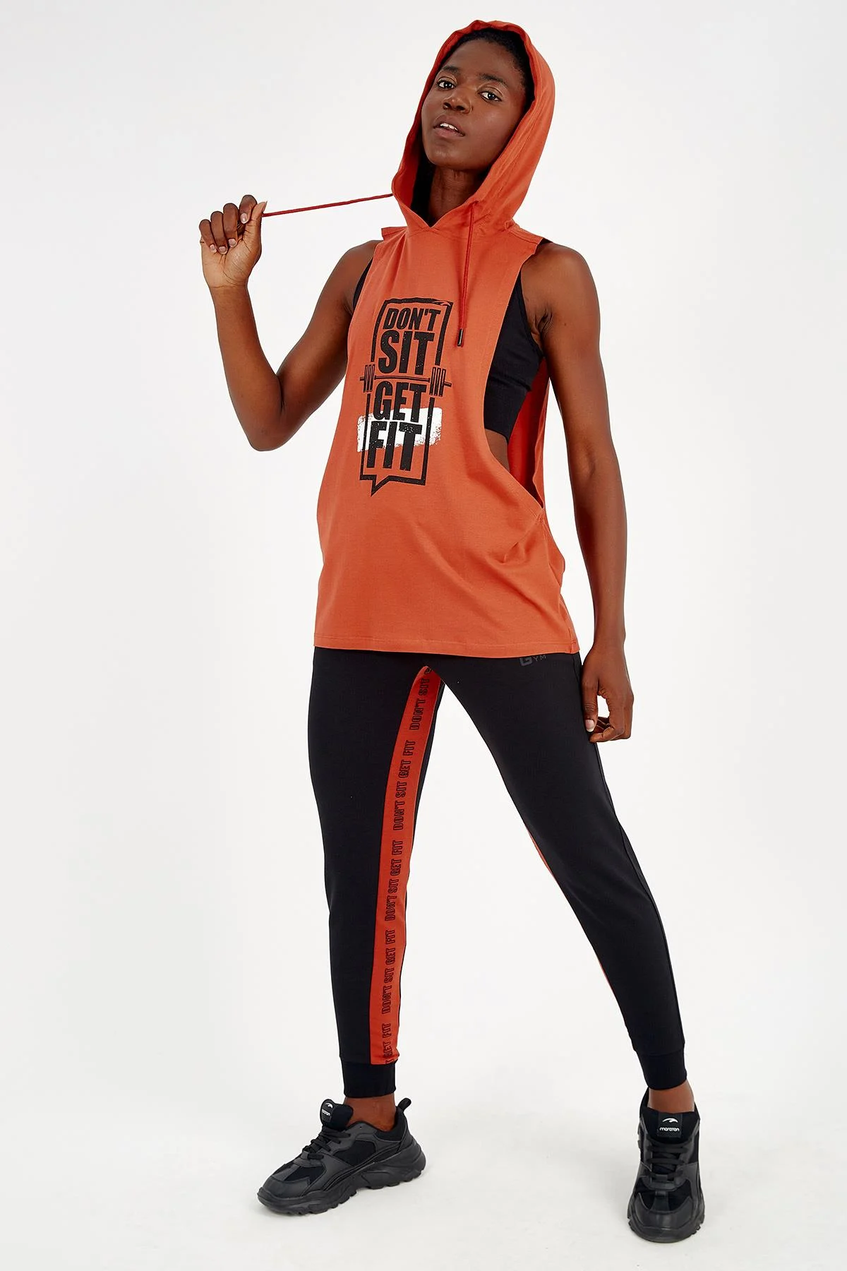 Maraton Regular Kadın Kapüşonlu Kiremit Atlet - 5