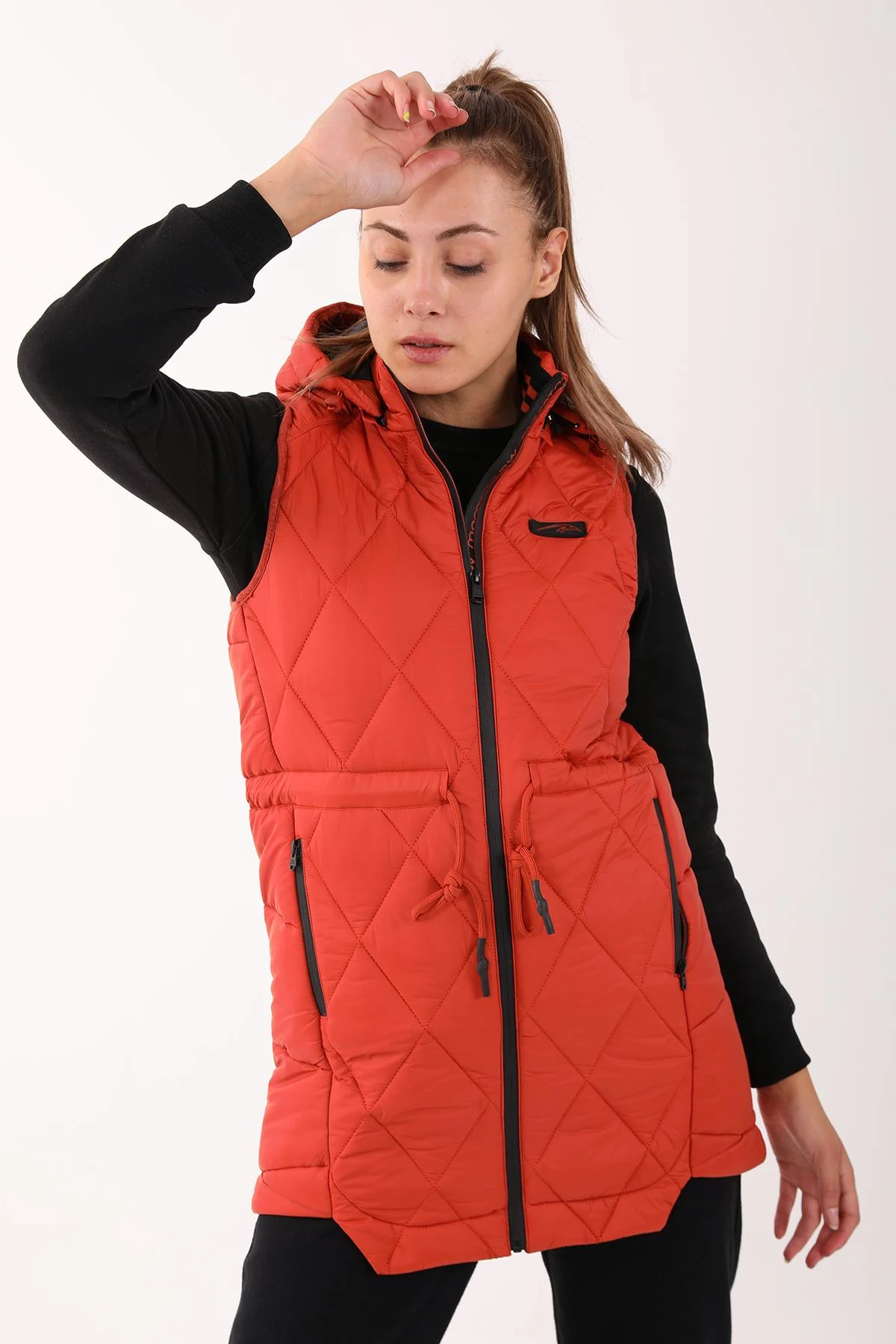 Maraton Regular Kadın Kapüşonlu Kiremit Yelek