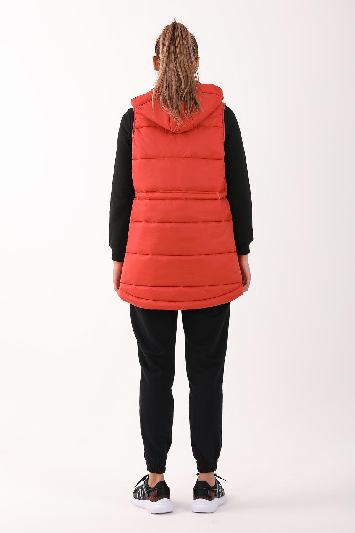 Maraton Regular Kadın Kapüşonlu Kiremit Yelek - 3
