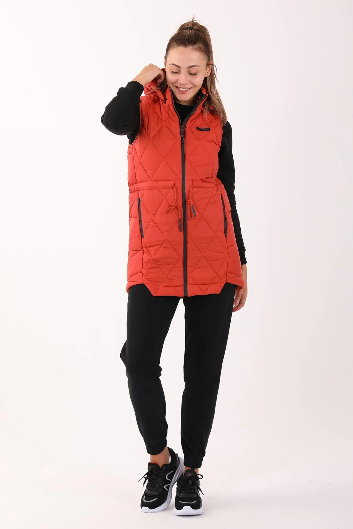 Maraton Regular Kadın Kapüşonlu Kiremit Yelek - 4