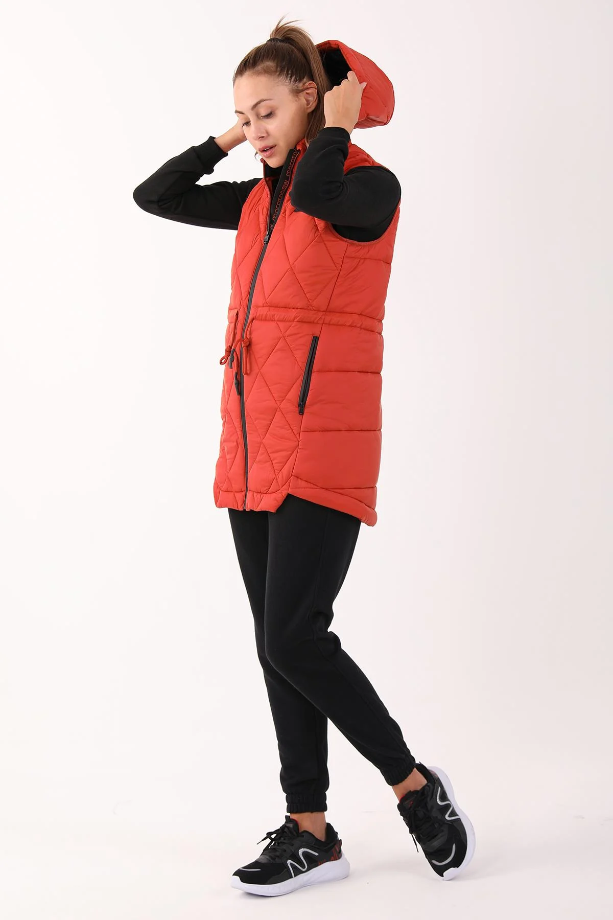 Maraton Regular Kadın Kapüşonlu Kiremit Yelek - 6