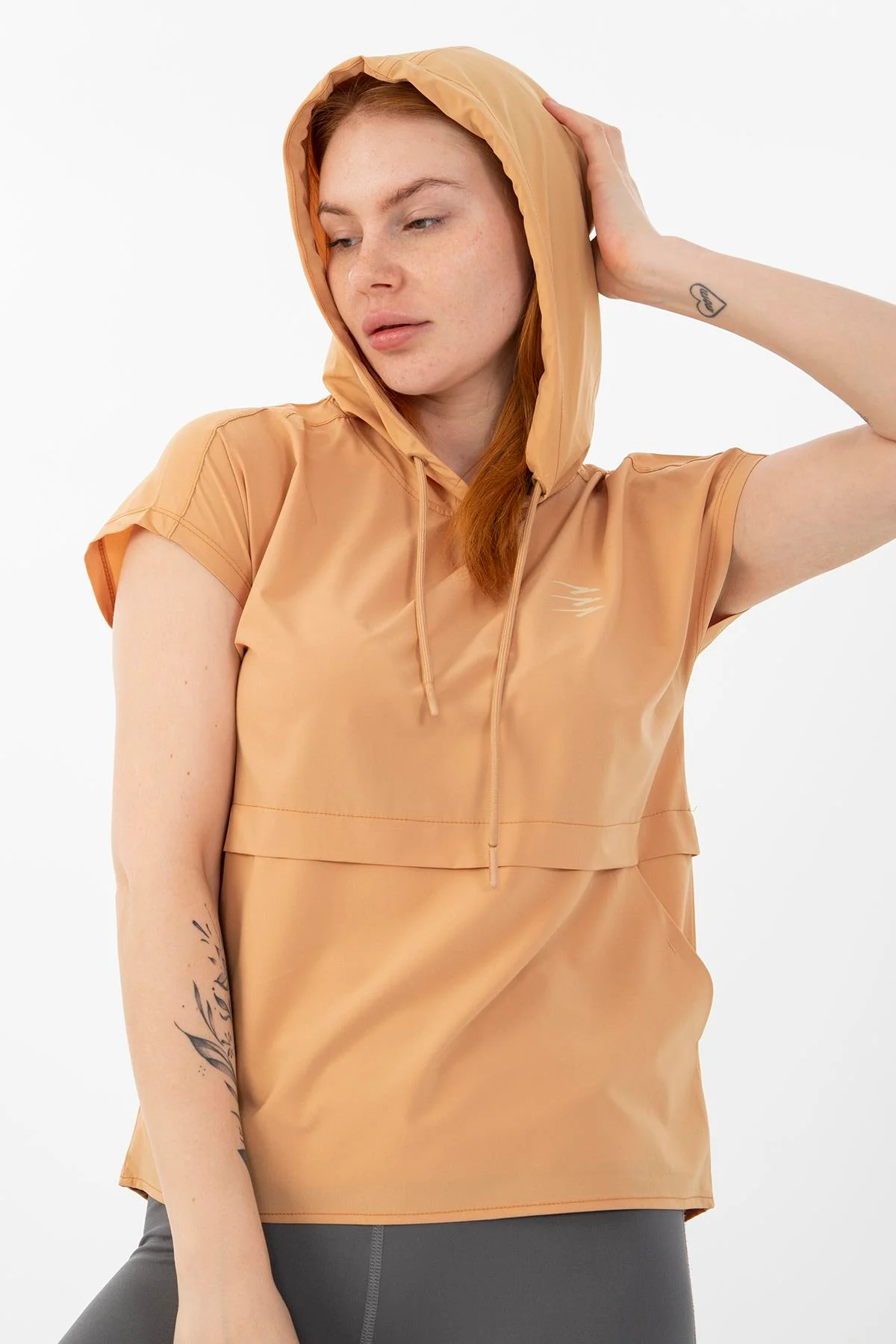 Maraton Regular Kadın Kapüşonlu Koyu Bej T-shirt - 4